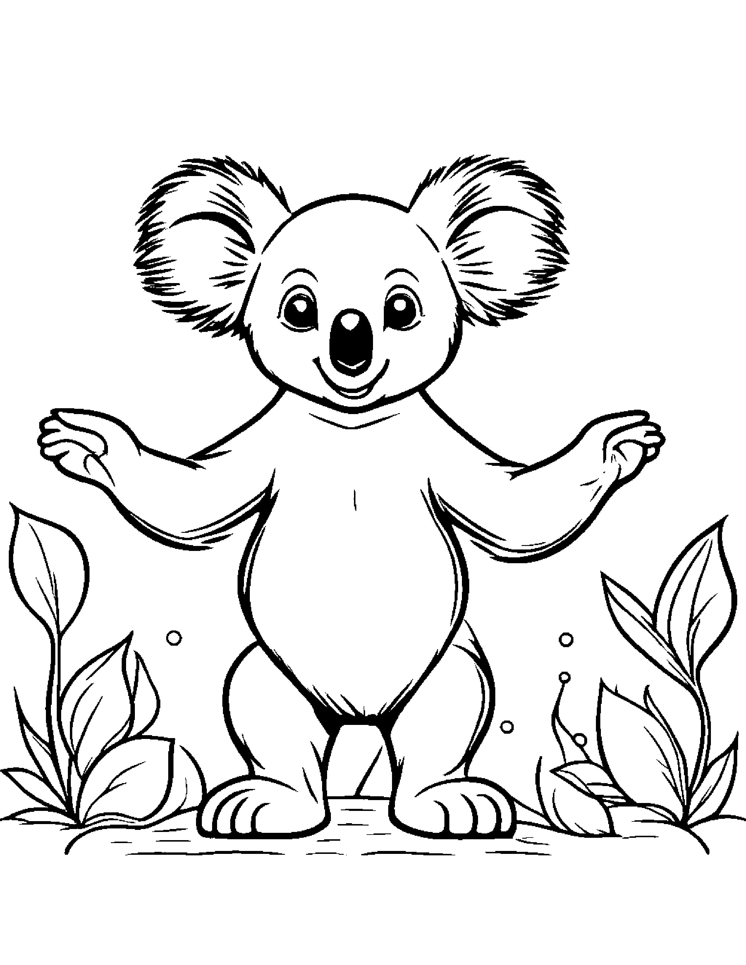 Bubbly Koala Dancing Coloring Page (Free Printable PDF)