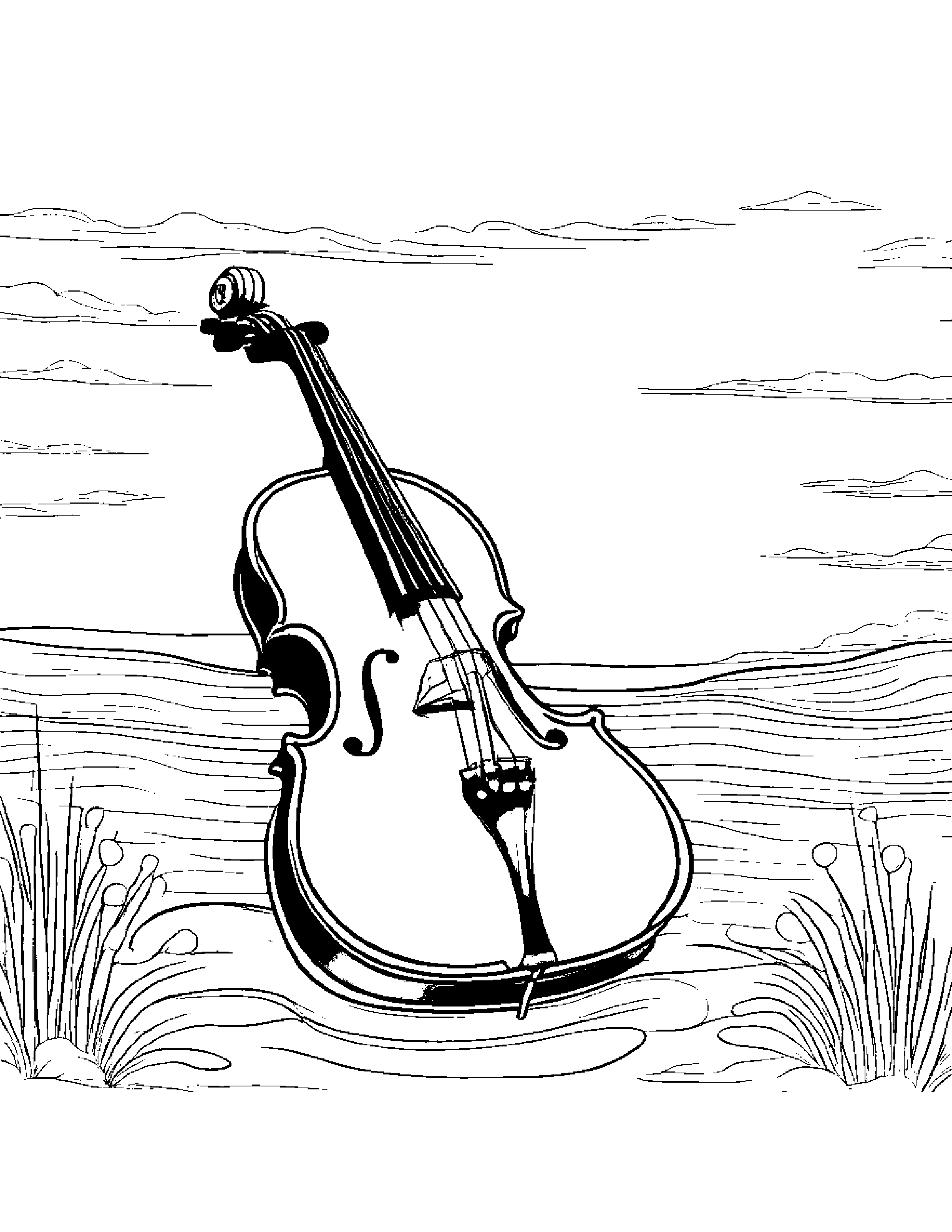 Bubbly Violin Beside A Sandbox #2 Coloring Page (Free Printable PDF)