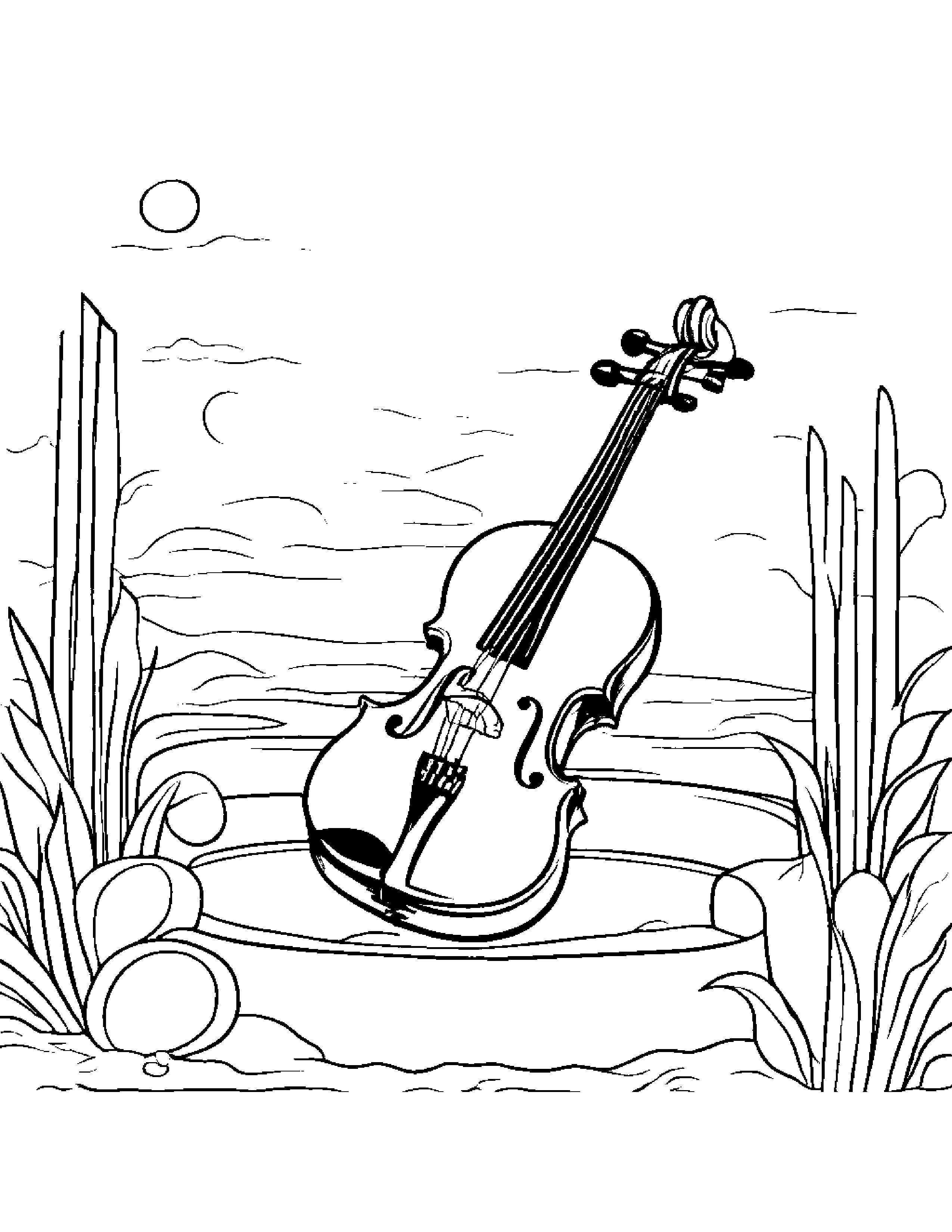 Bubbly Violin Beside A Sandbox #3 Coloring Page (Free Printable PDF)