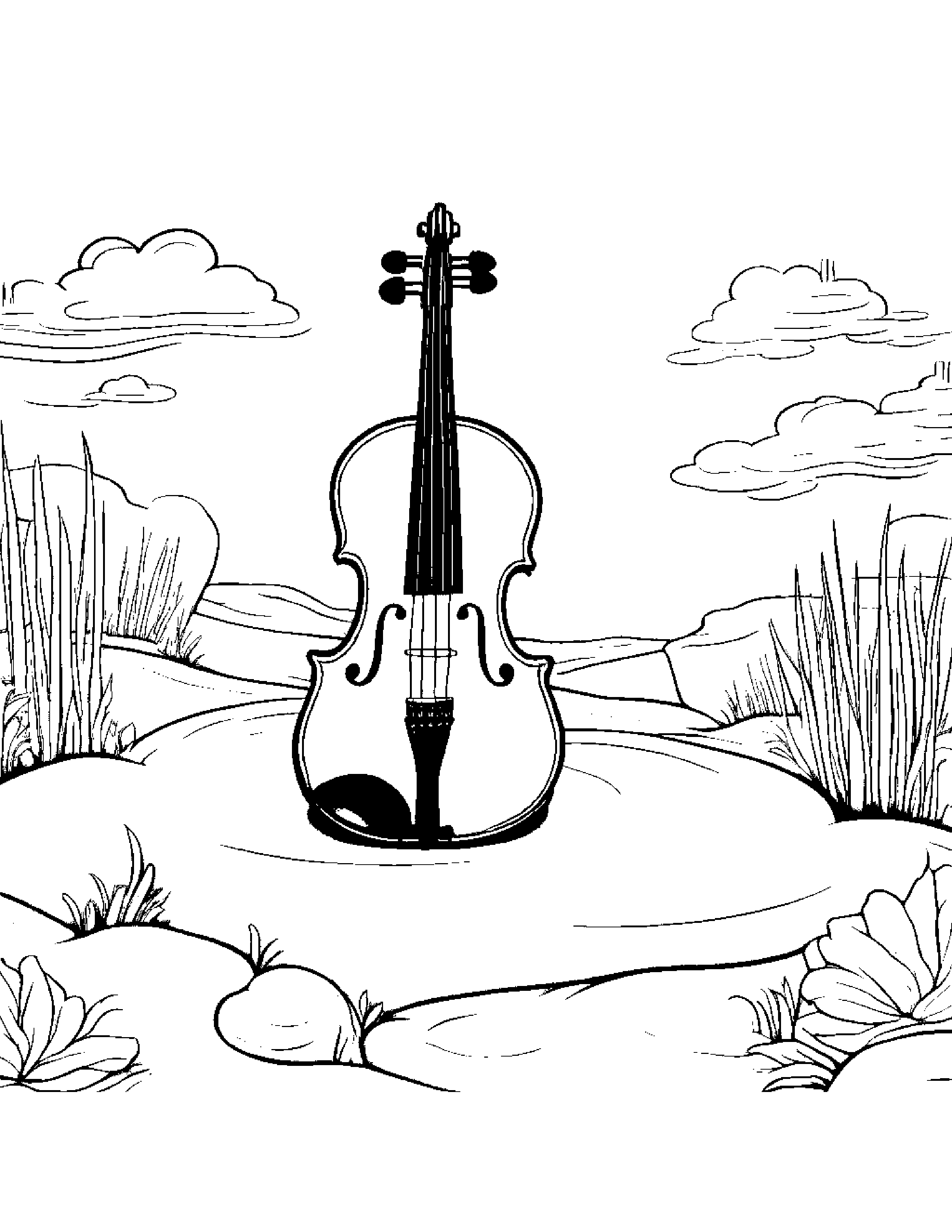 Bubbly Violin Beside A Sandbox #4 Coloring Page (Free Printable PDF)