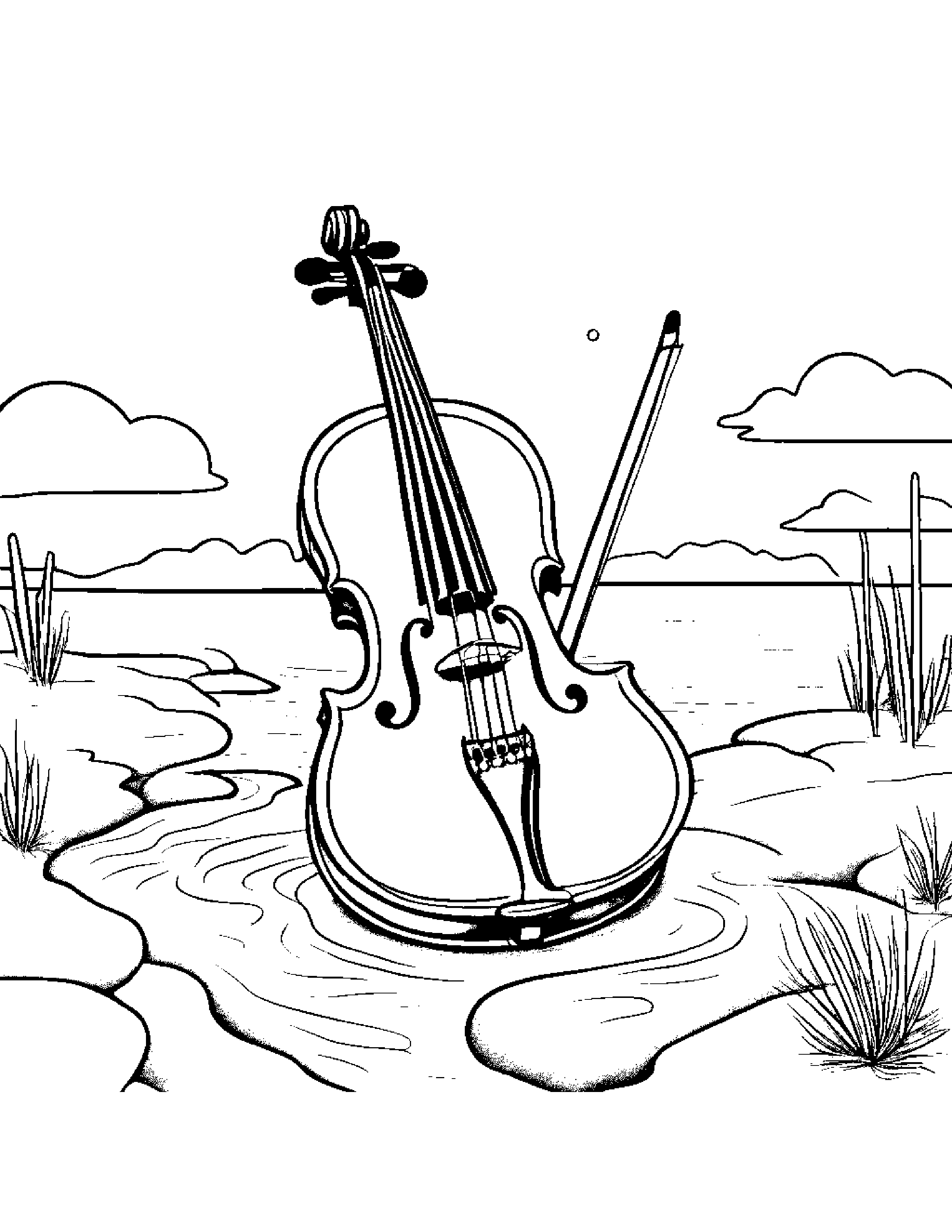 Bubbly Violin Beside A Sandbox #5 Coloring Page (Free Printable PDF)