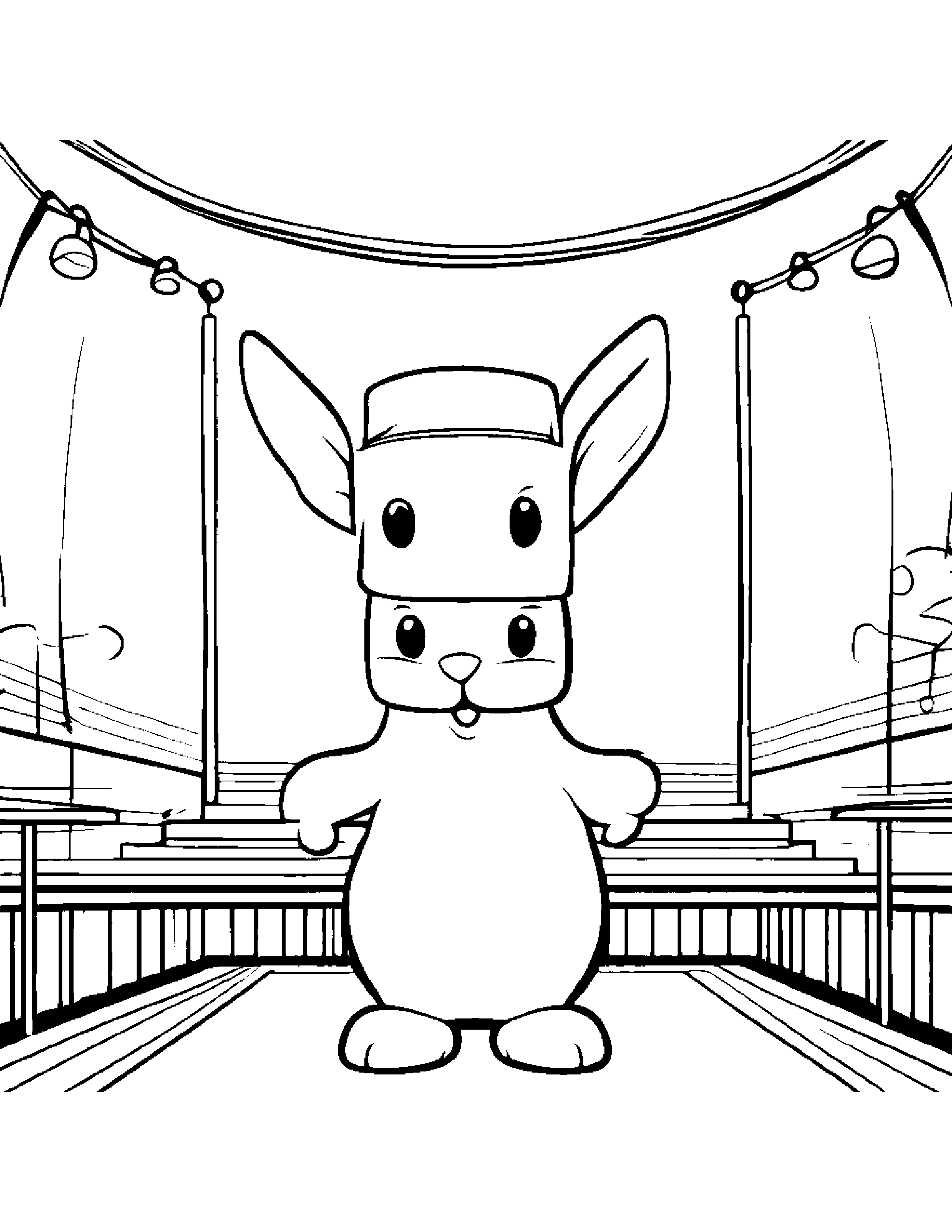 Bunny With A Cute Hat On A Music Stage #2 Coloring Page (Free Printable PDF)