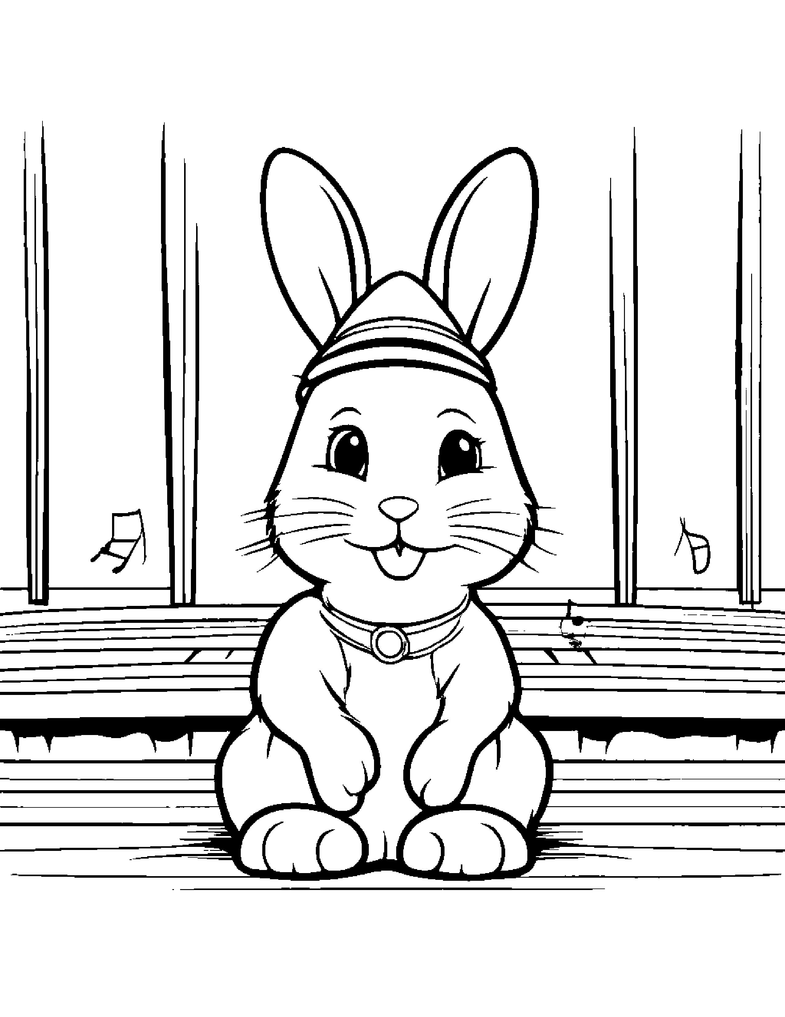 Bunny With A Cute Hat On A Music Stage #3 Coloring Page (Free Printable PDF)