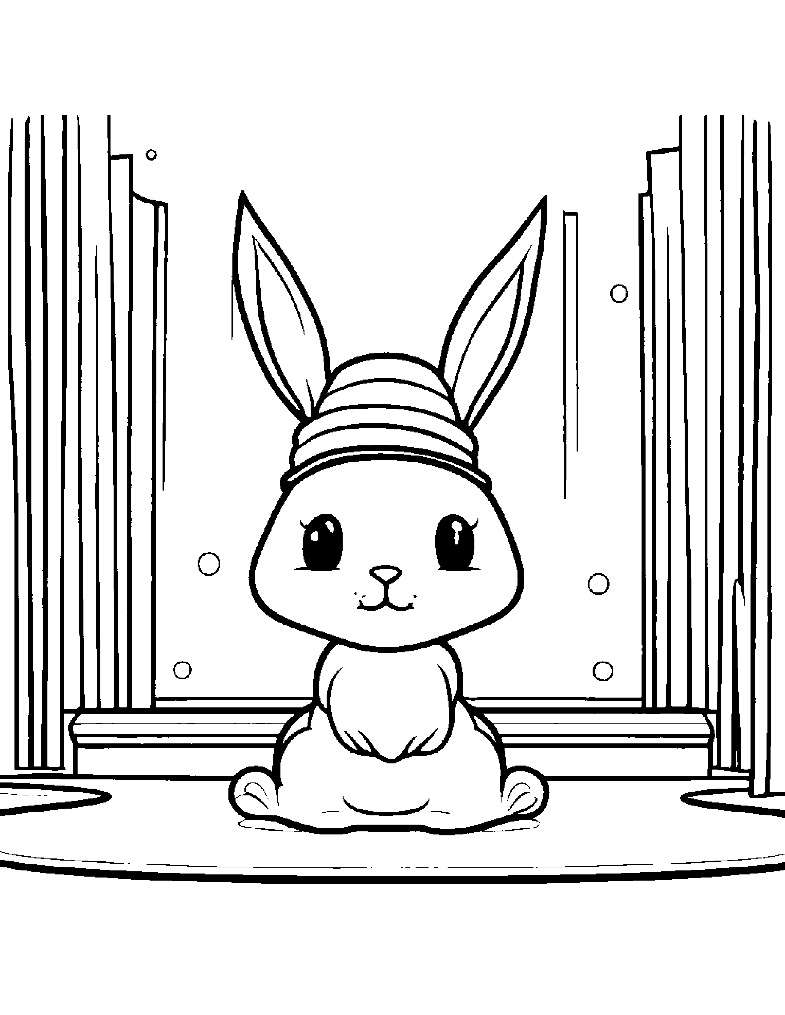 Bunny With A Cute Hat On A Music Stage Coloring Page (Free Printable PDF)