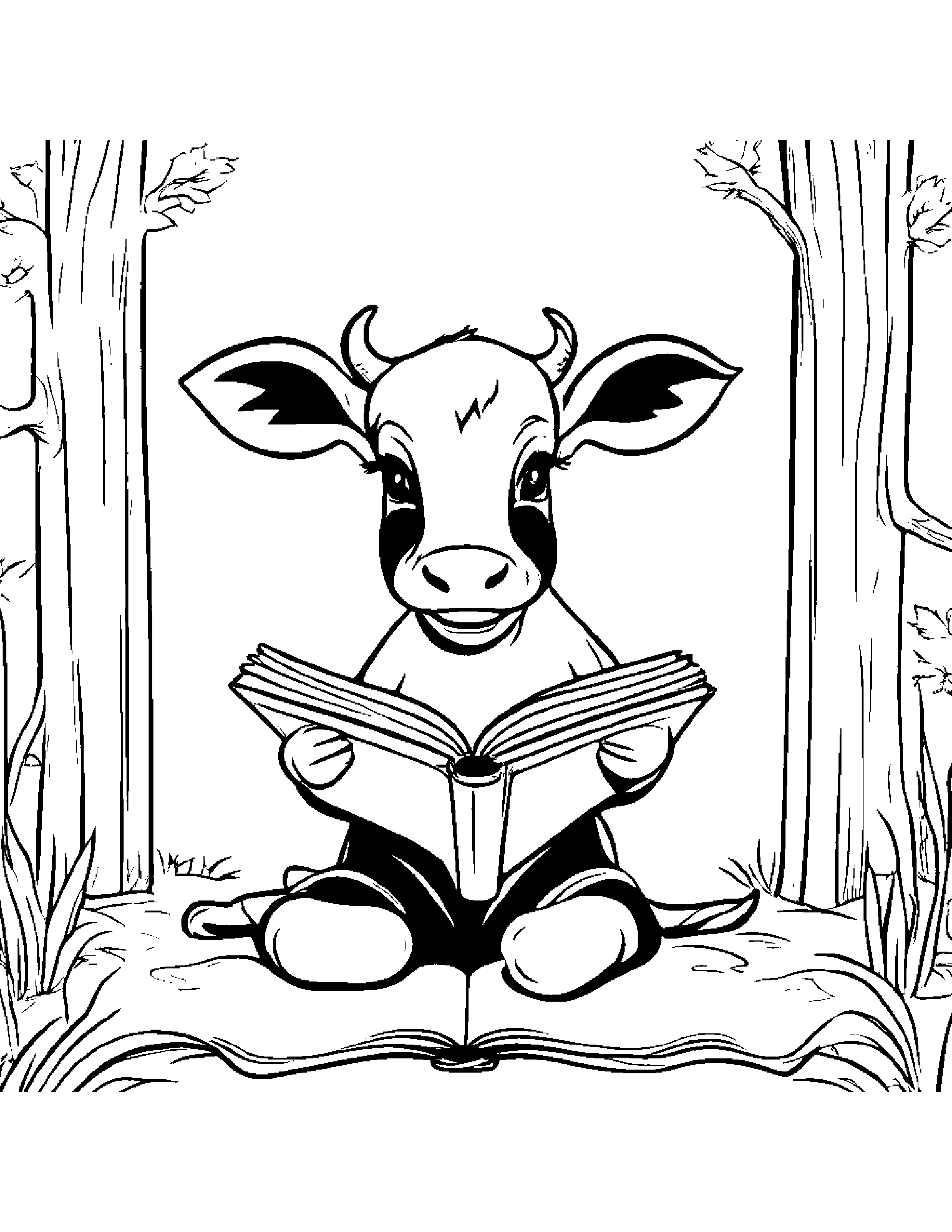 Calf Reading A Storybook #2 Coloring Page (Free Printable PDF)