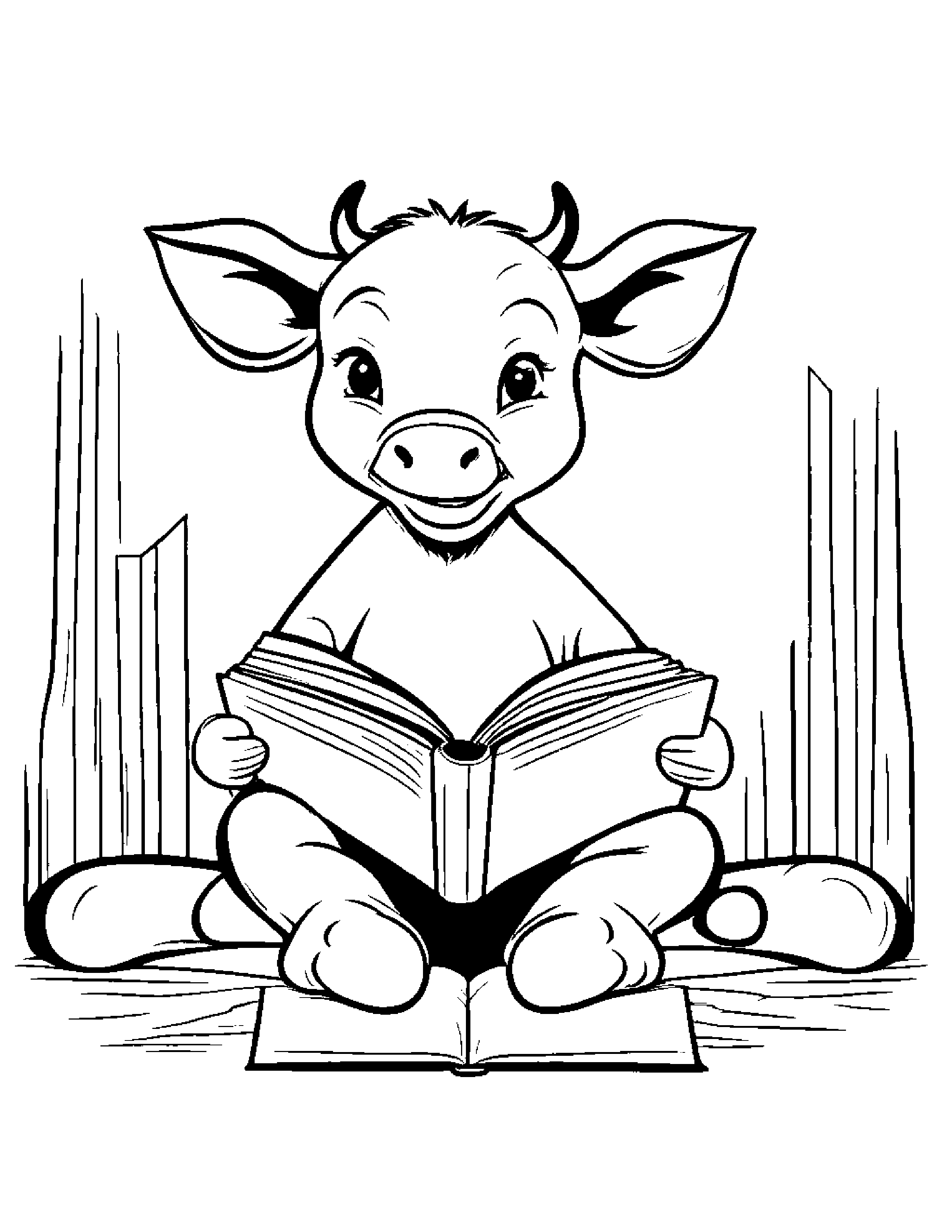 Calf Reading A Storybook #3 Coloring Page (Free Printable PDF)