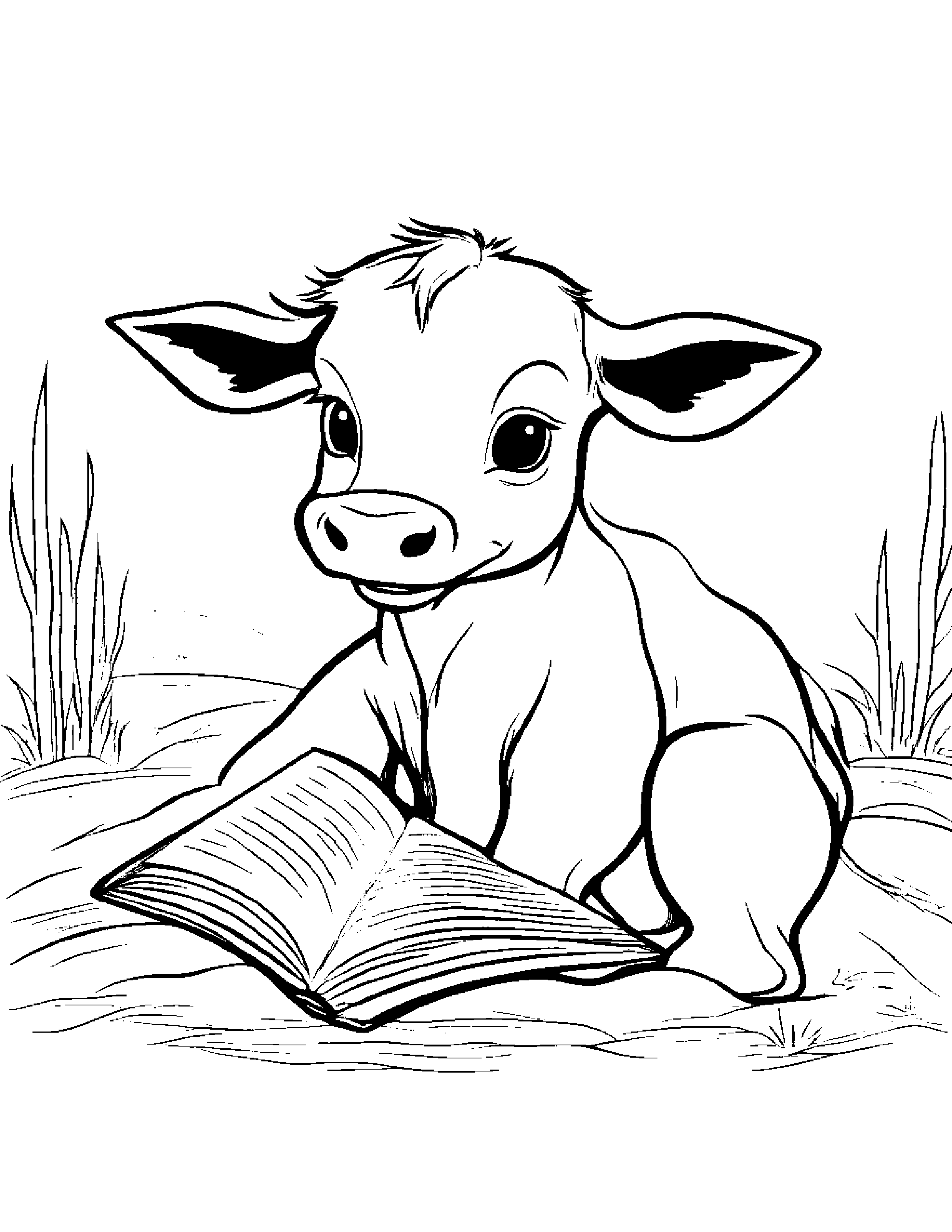 Calf Reading A Storybook #4 Coloring Page (Free Printable PDF)