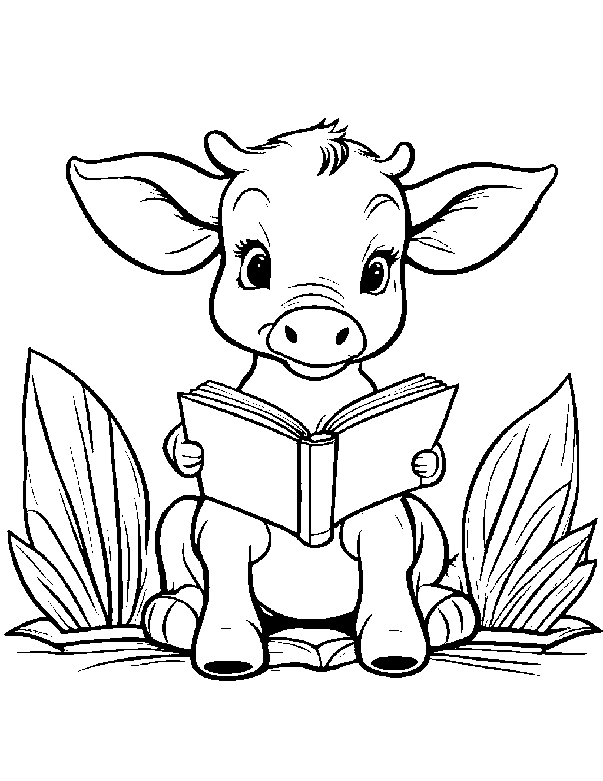 Calf Reading A Storybook #5 Coloring Page (Free Printable PDF)