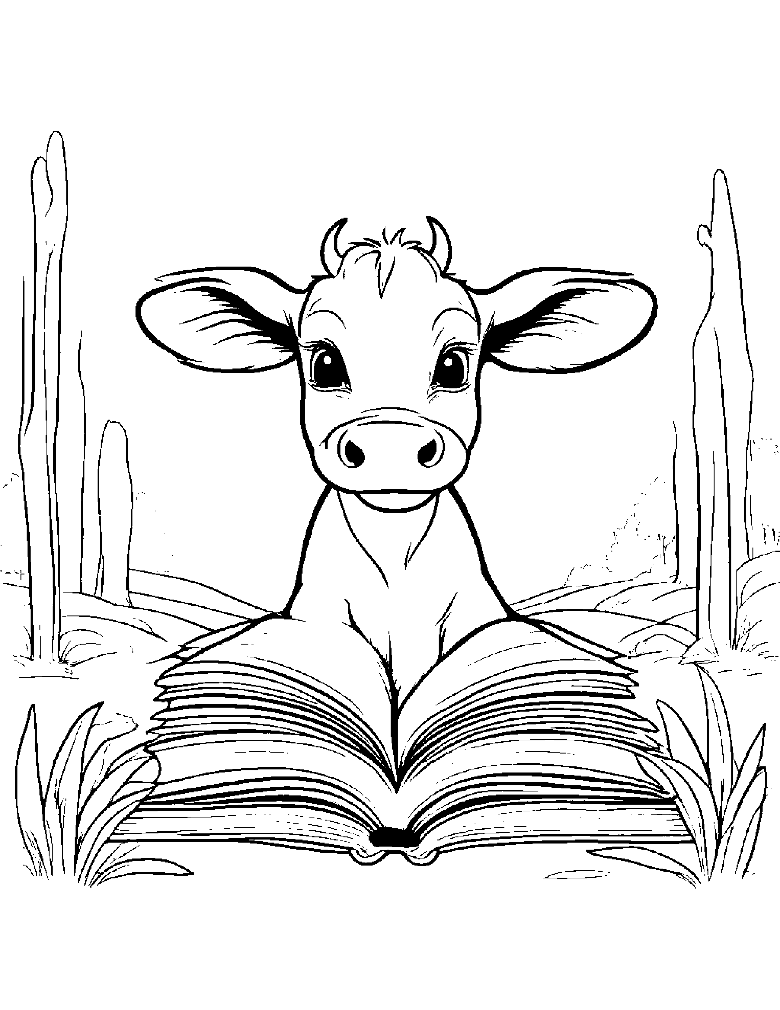 Calf Reading A Storybook Coloring Page (Free Printable PDF)