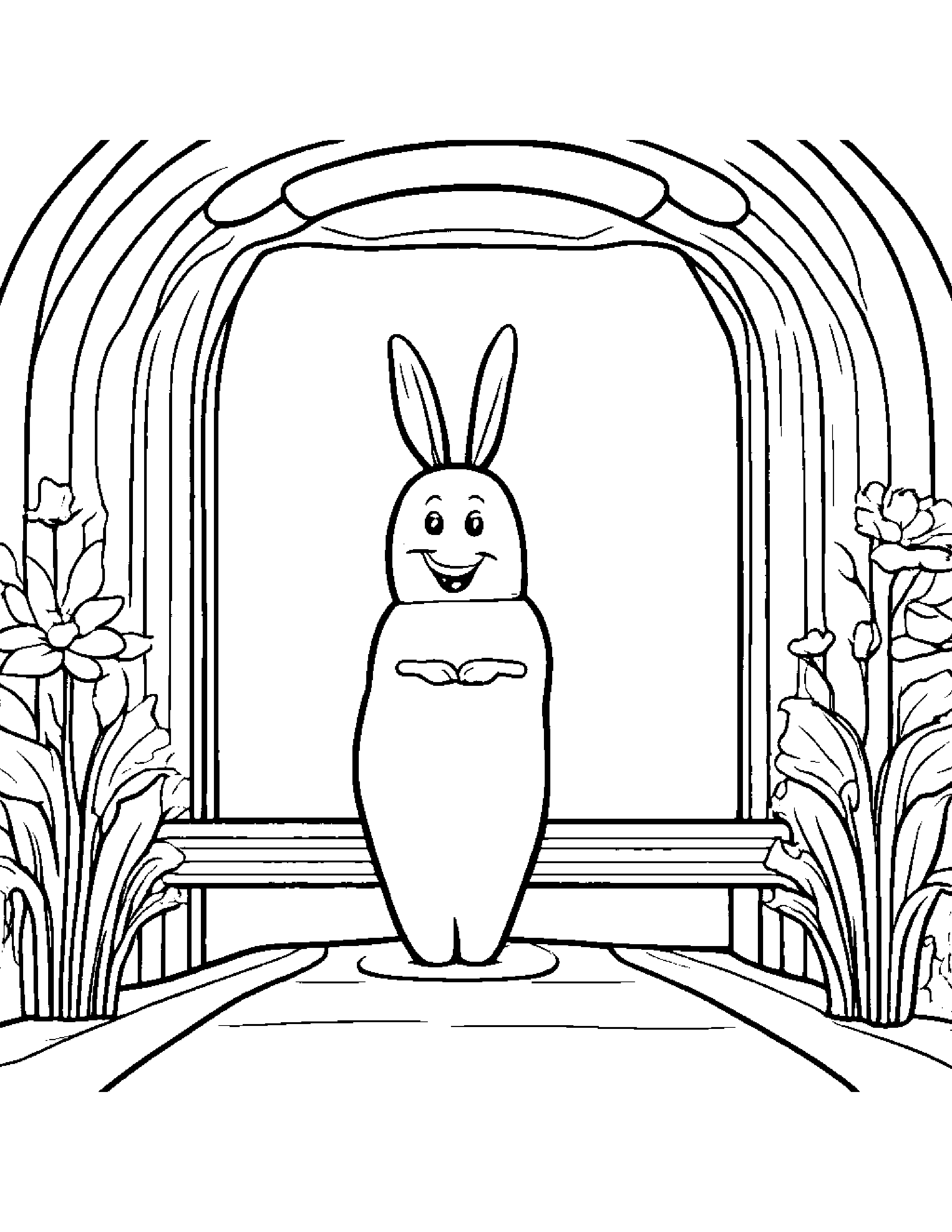 Carrot With A Small Flower On A Music Stage #2 Coloring Page (Free Printable PDF)