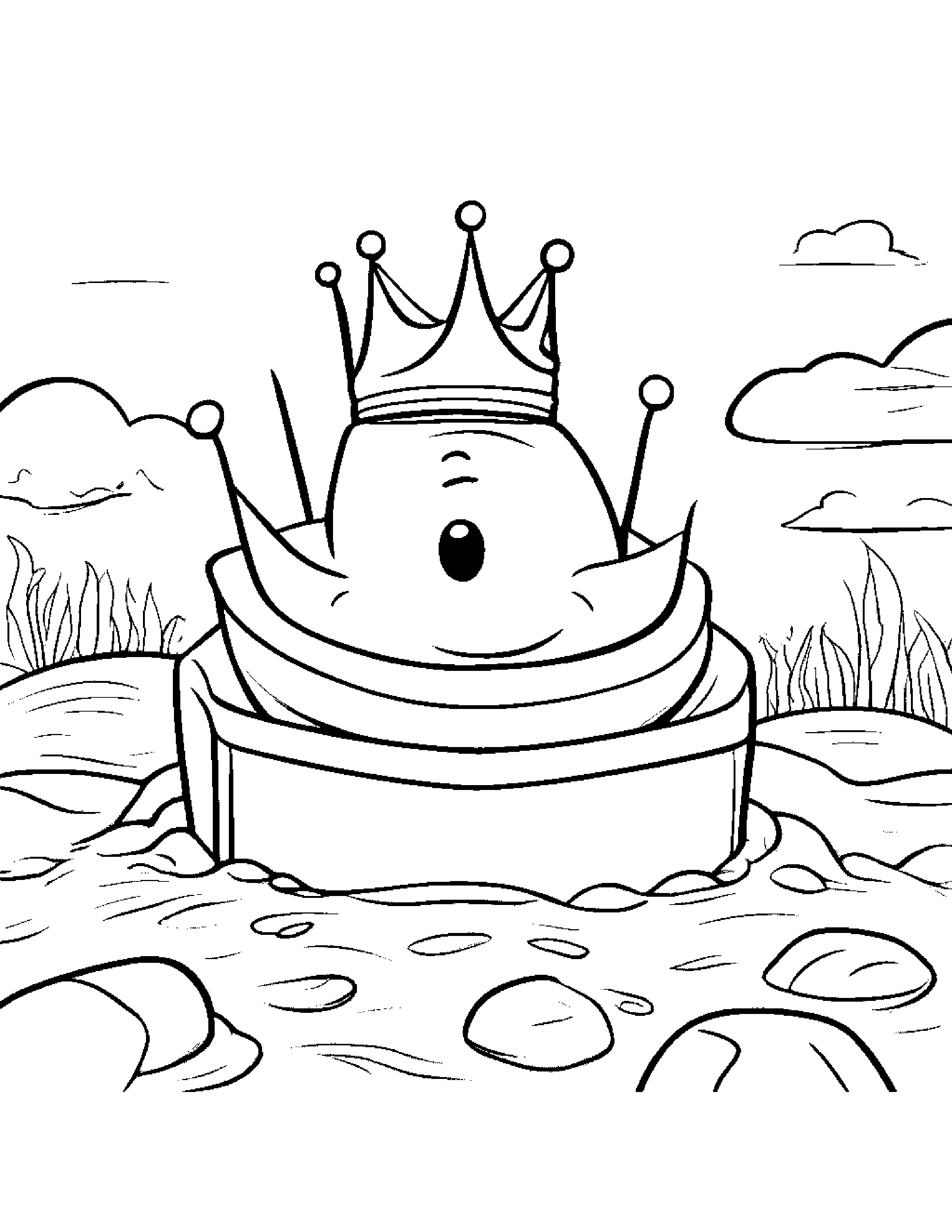 Crown Making Silly Faces Beside A Sandbox #3 Coloring Page (Free Printable PDF)
