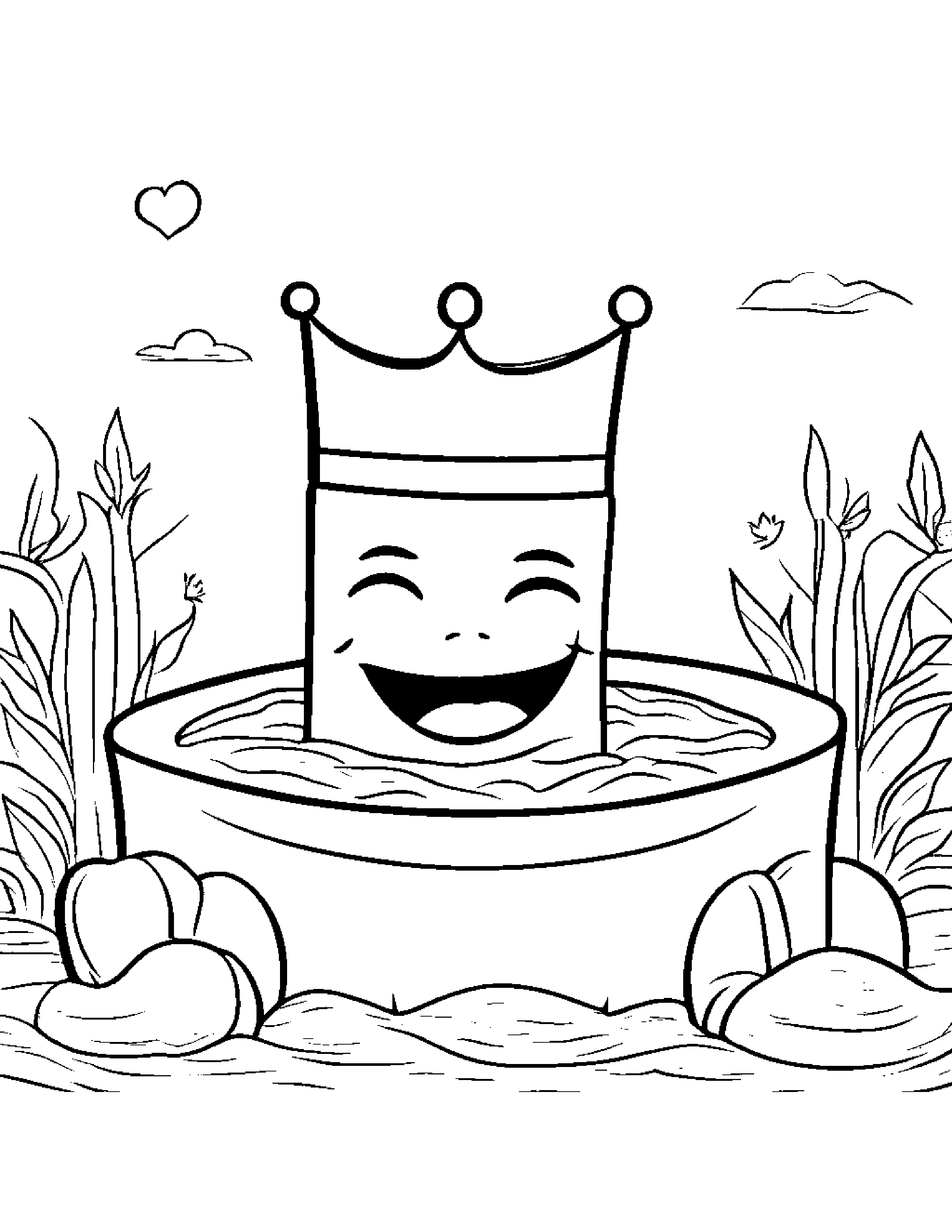 Crown Making Silly Faces Beside A Sandbox Coloring Page (Free Printable PDF)