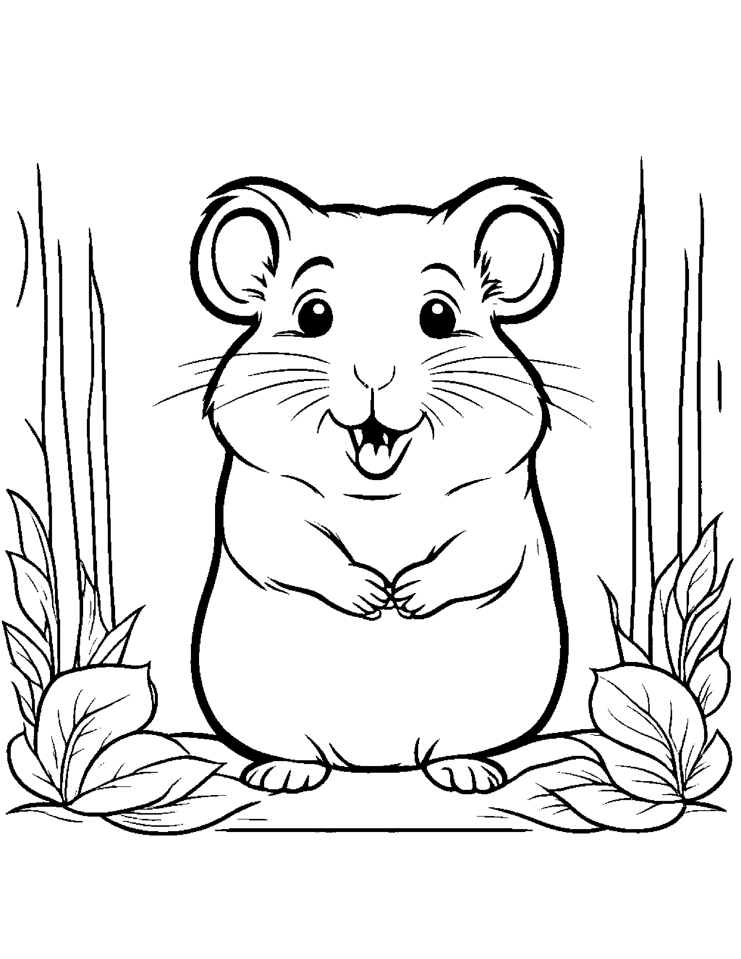 Curious Hamster Singing Coloring Page (Free Printable PDF)