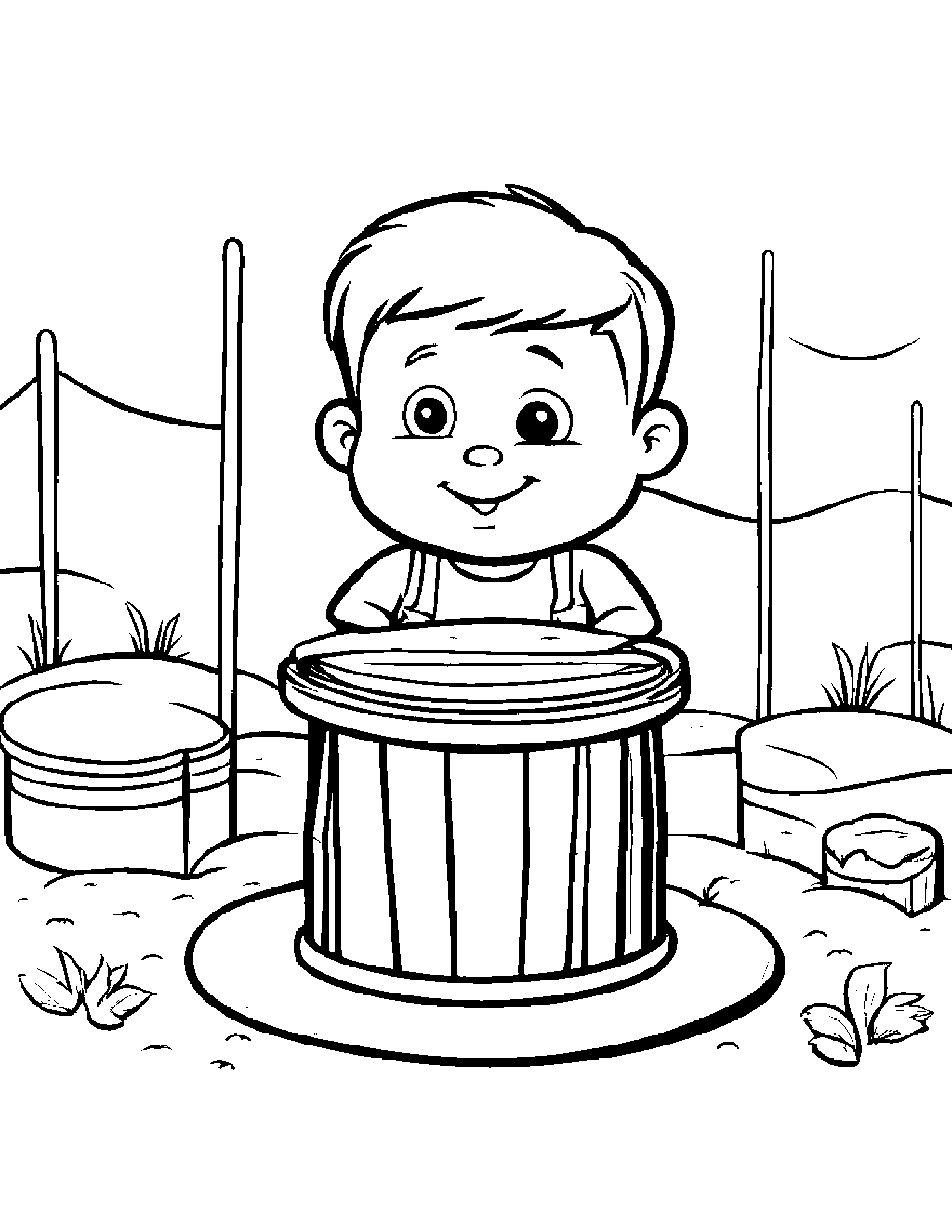 Drum Counting Beside A Sandbox #3 Coloring Page (Free Printable PDF)