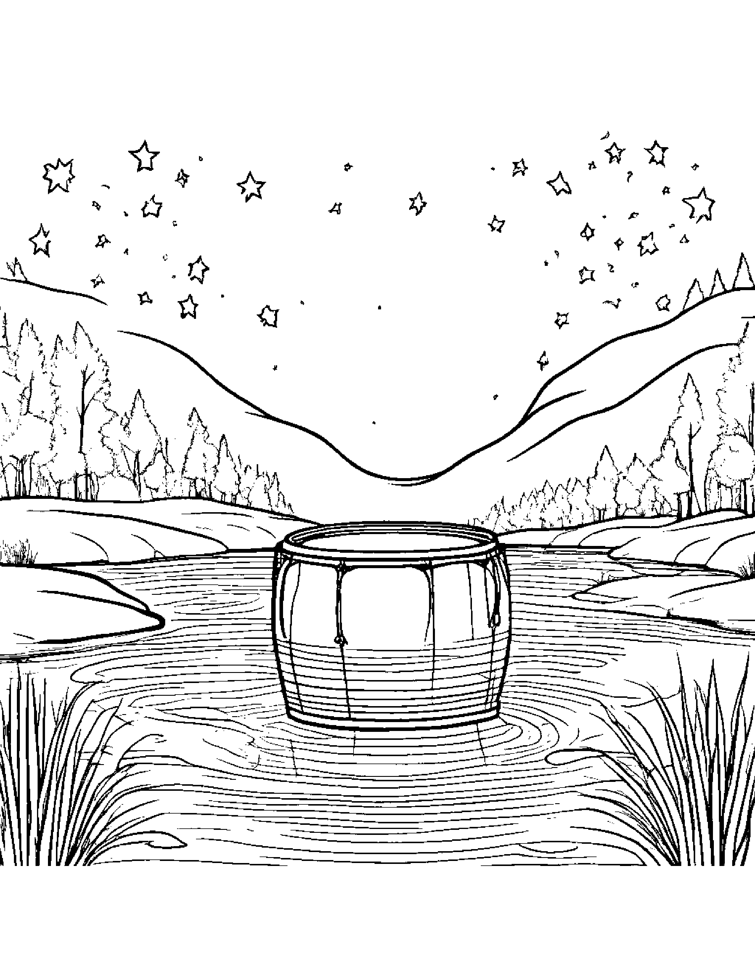 Drum Painting A Star Near A Gentle Stream #2 Coloring Page (Free Printable PDF)