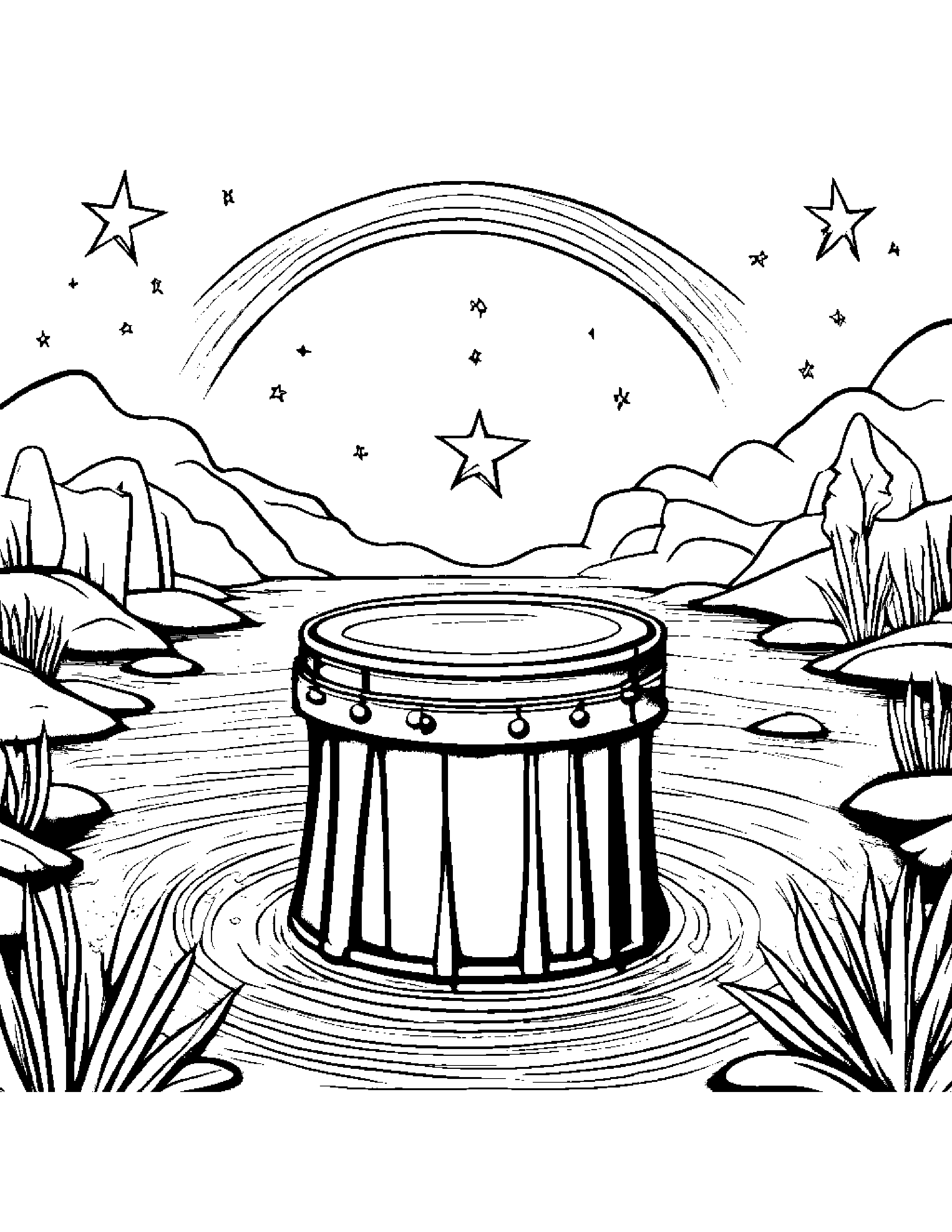Drum Painting A Star Near A Gentle Stream #3 Coloring Page (Free Printable PDF)