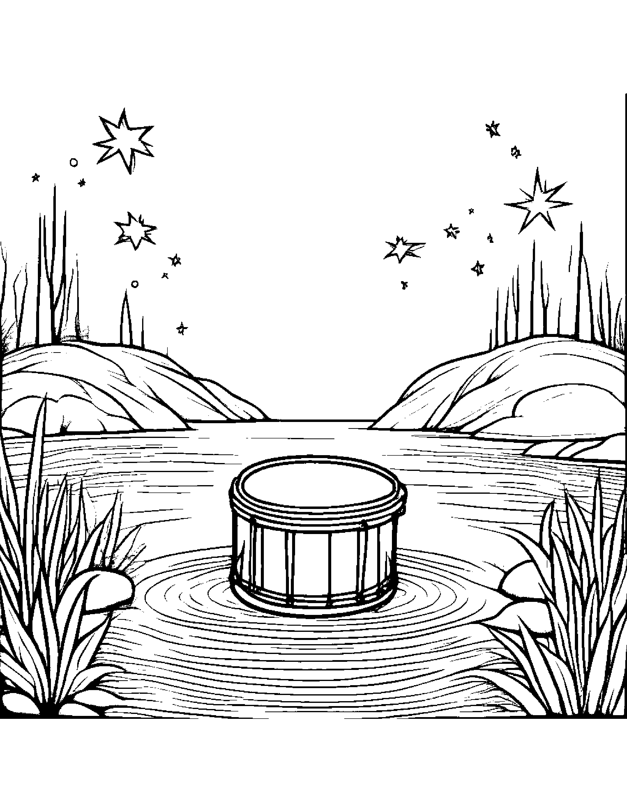 Drum Painting A Star Near A Gentle Stream Coloring Page (Free Printable PDF)