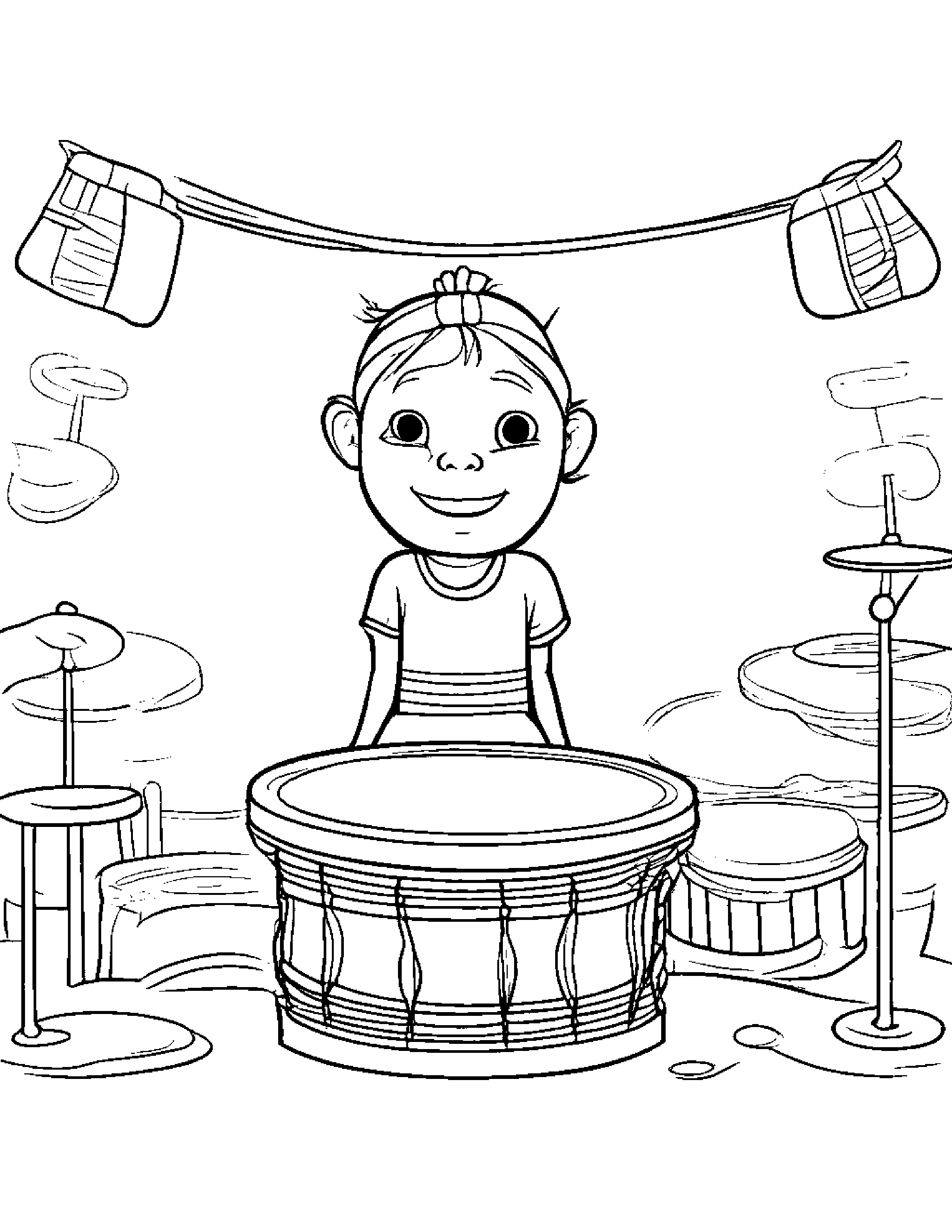Drum Playing Pat-A-Cake #2 Coloring Page (Free Printable PDF)