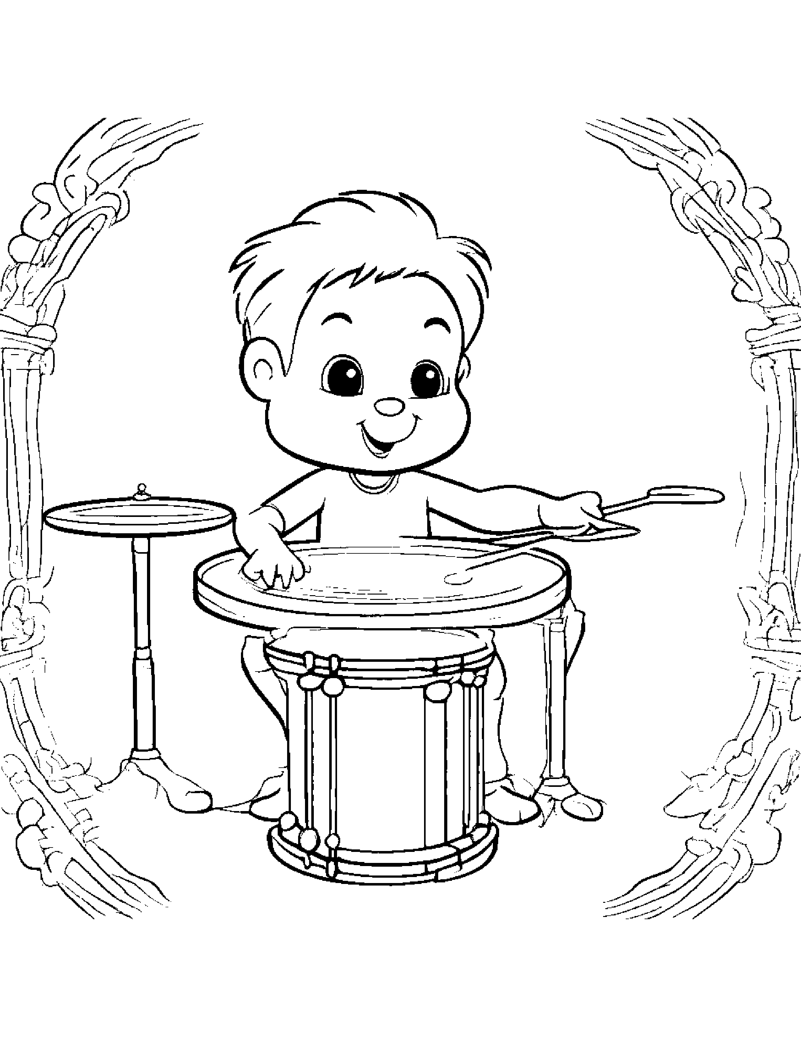 Drum Playing Pat-A-Cake #5 Coloring Page (Free Printable PDF)