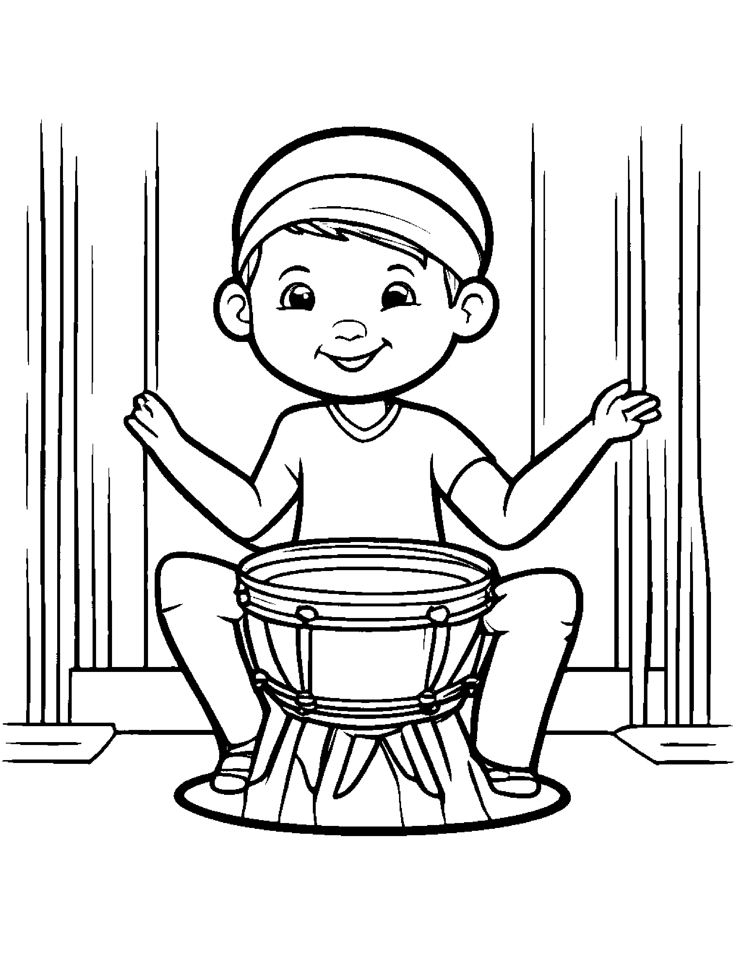 Drum Playing Pat-A-Cake Coloring Page (Free Printable PDF)