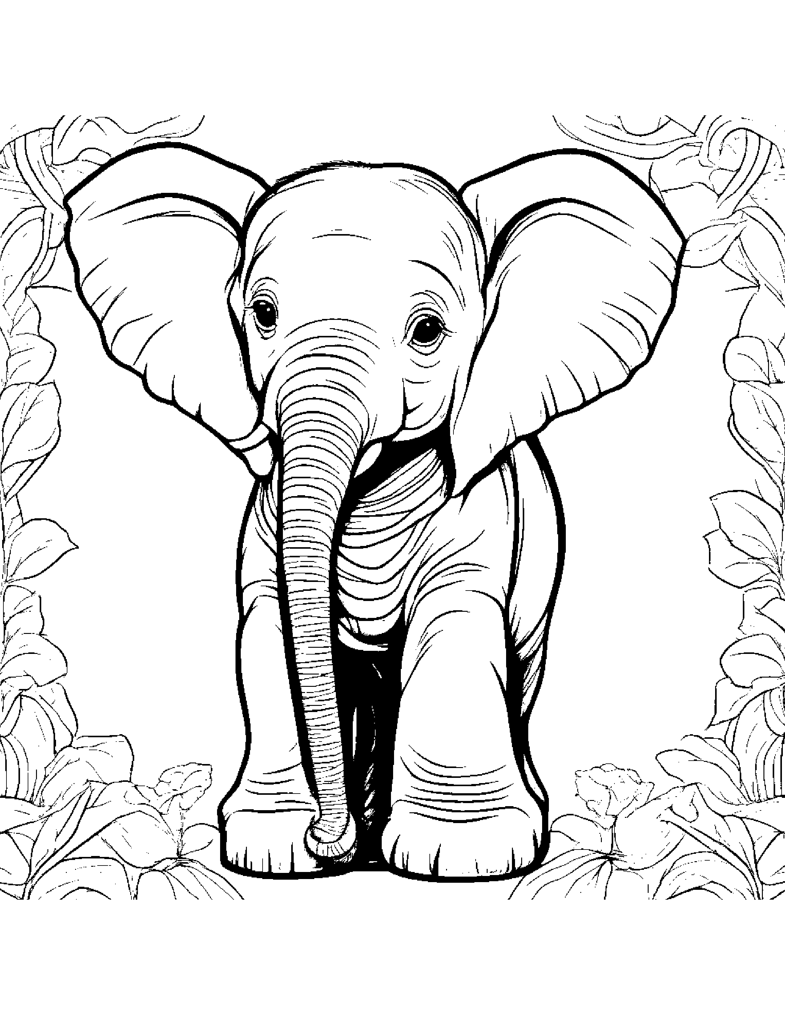 Elephant Calf With A Soft Scarf Coloring Page (Free Printable PDF)