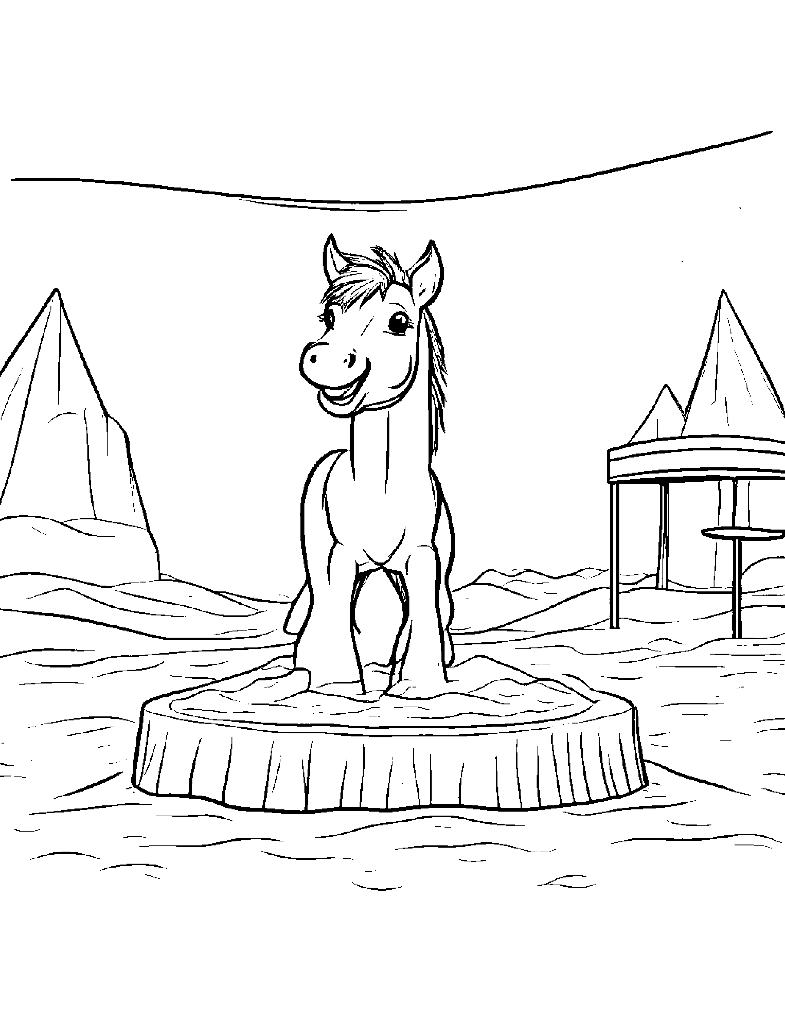 Foal Building A Sandcastle On A Music Stage #2 Coloring Page (Free Printable PDF)