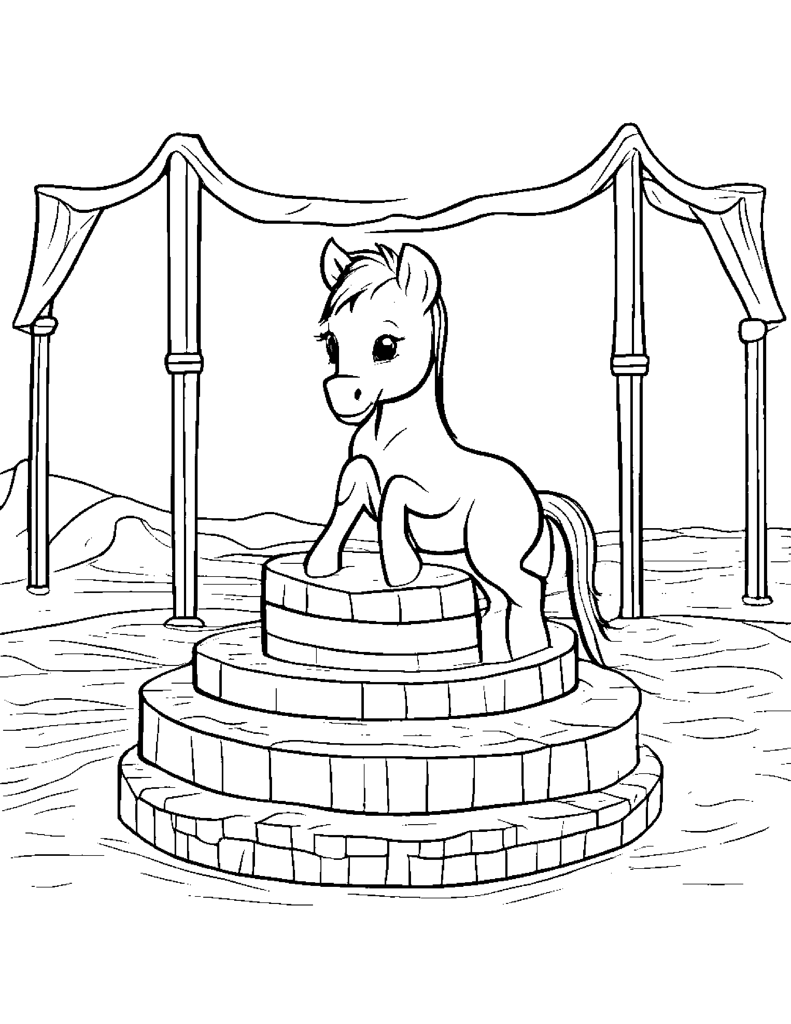 Foal Building A Sandcastle On A Music Stage #3 Coloring Page (Free Printable PDF)