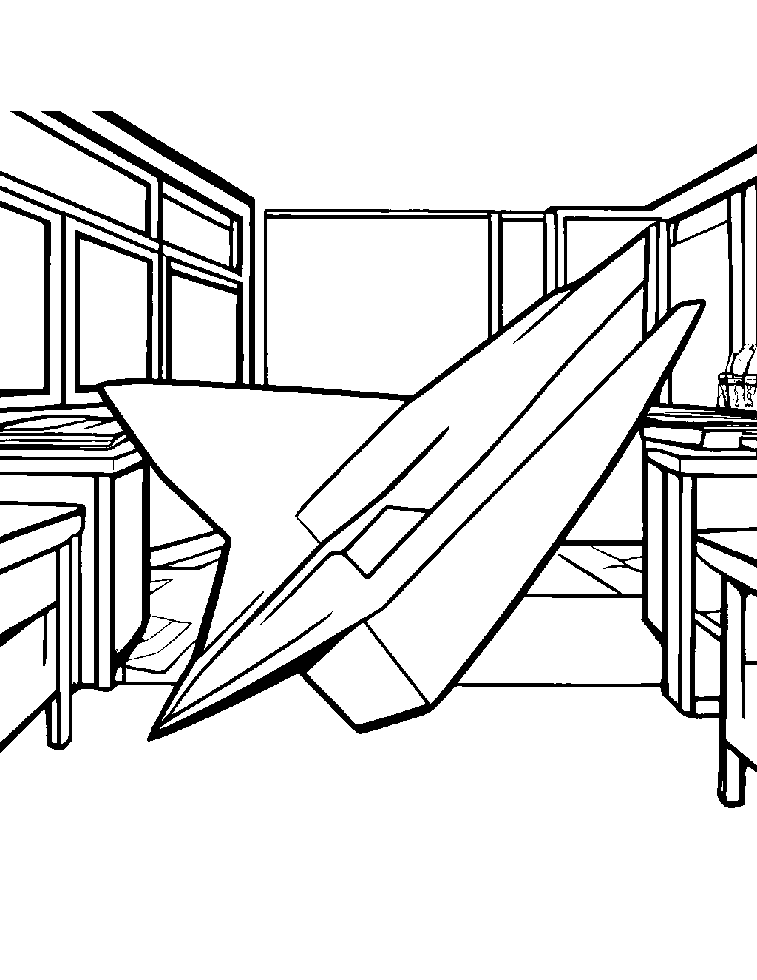 Friendly Paper Airplane In A Classroom Corner Coloring Page (Free Printable PDF)