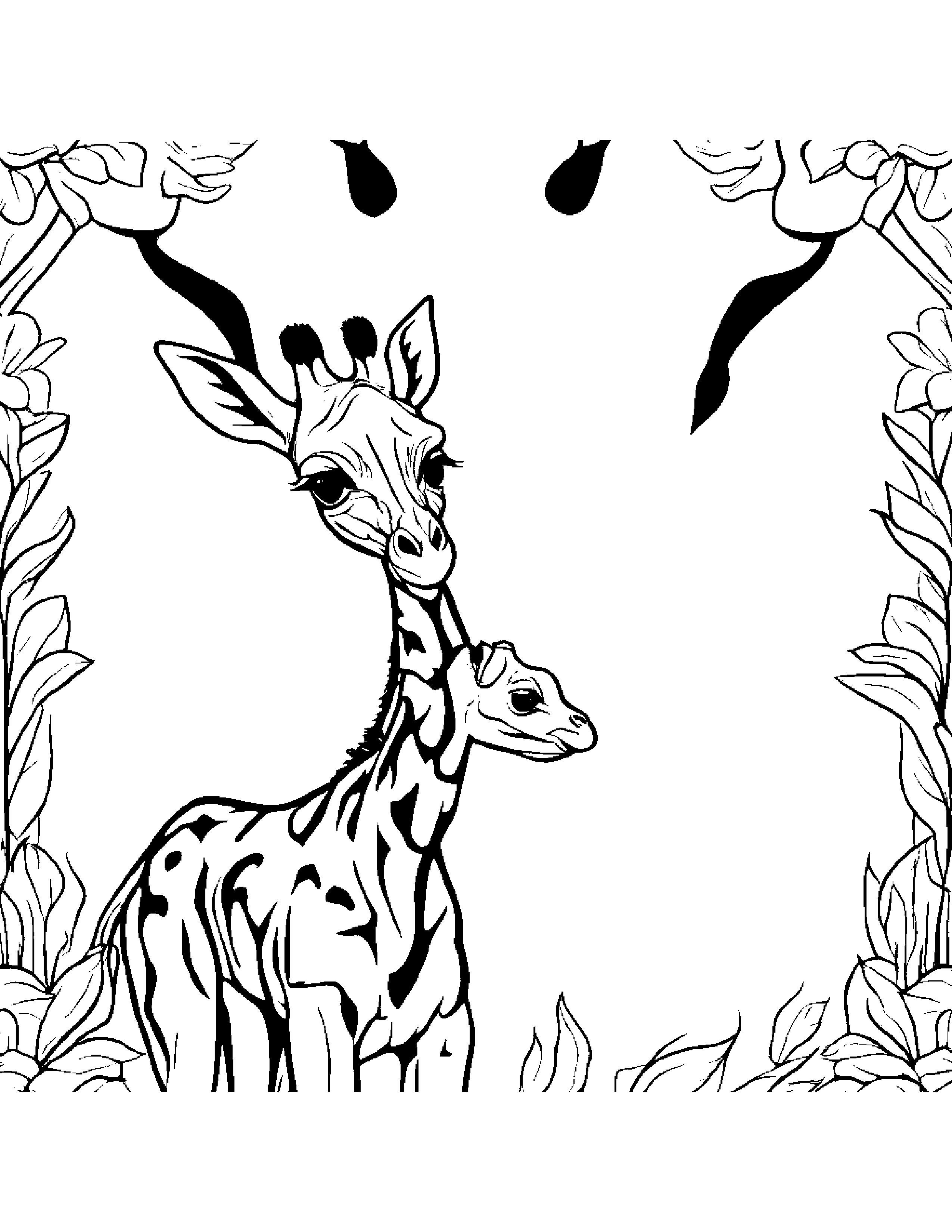 Giraffe Calf With A Ribbon Coloring Page (Free Printable PDF)