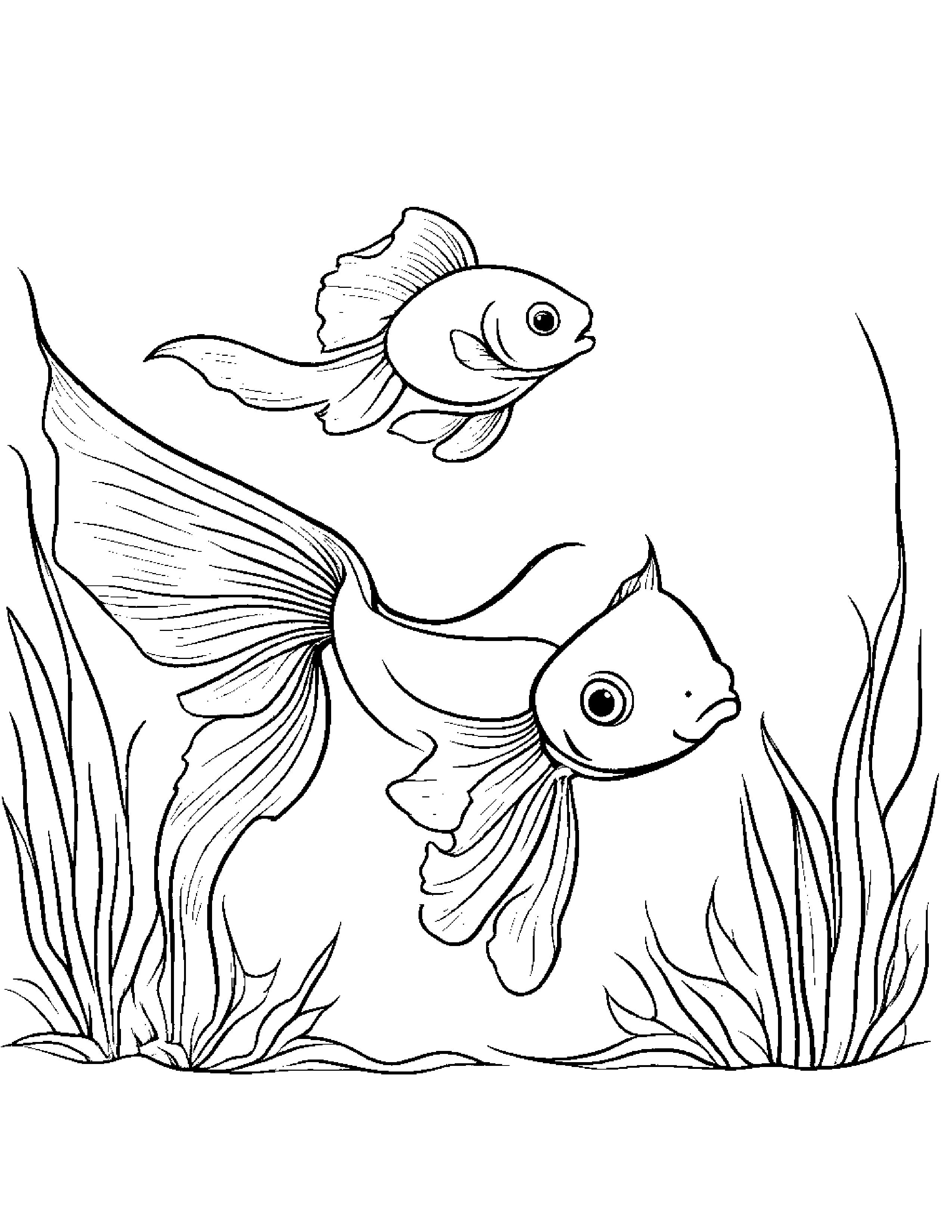 Goldfish With A Soft Scarf #2 Coloring Page (Free Printable PDF)