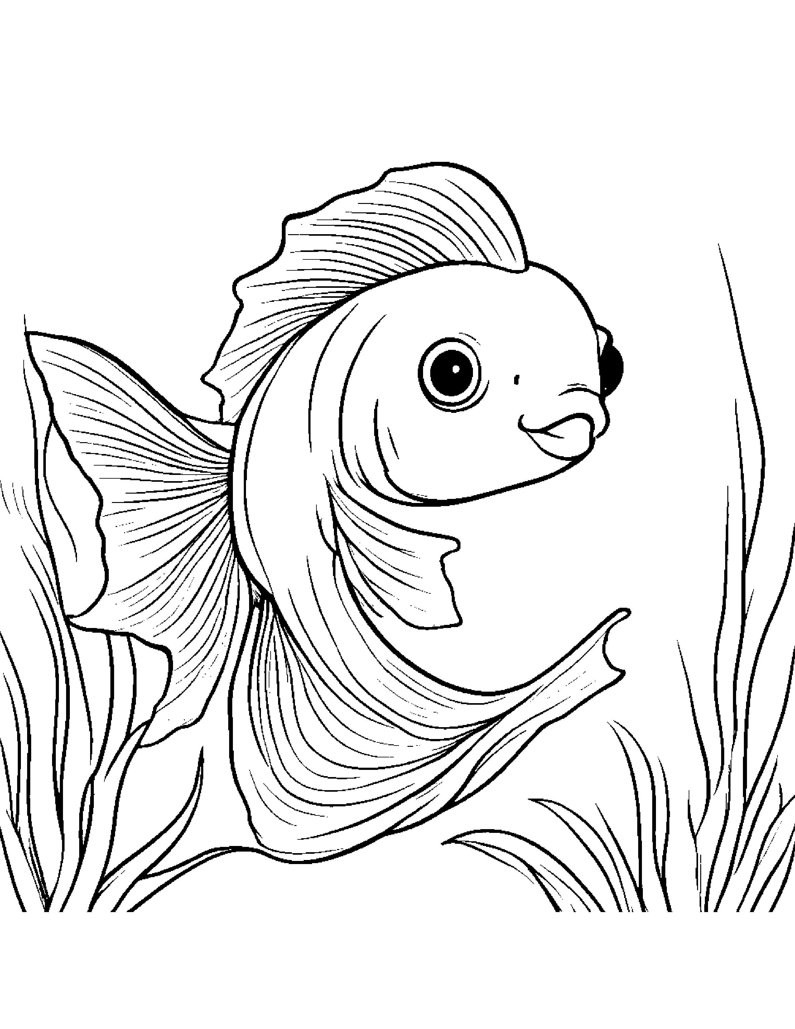 Goldfish With A Soft Scarf #3 Coloring Page (Free Printable PDF)