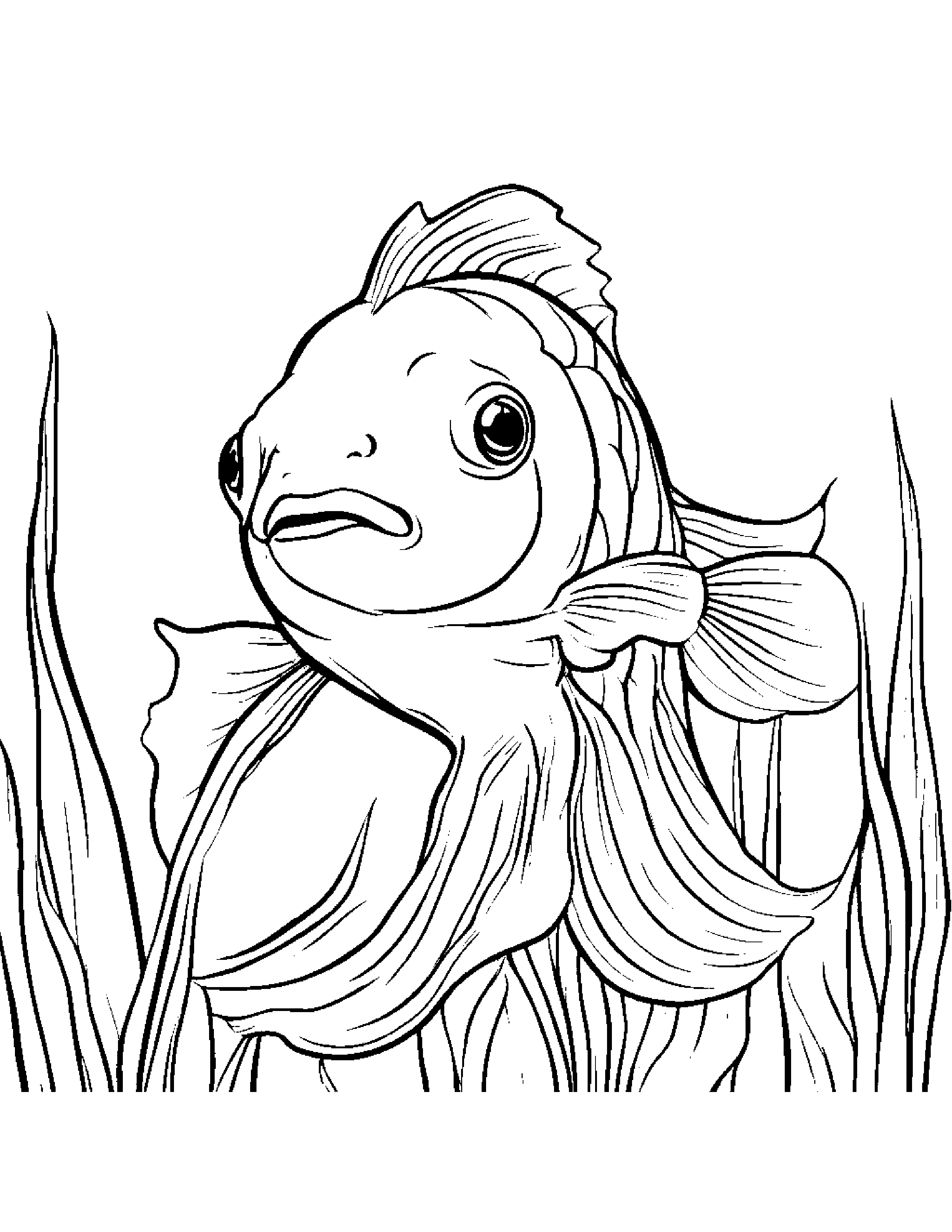 Goldfish With A Soft Scarf #4 Coloring Page (Free Printable PDF)