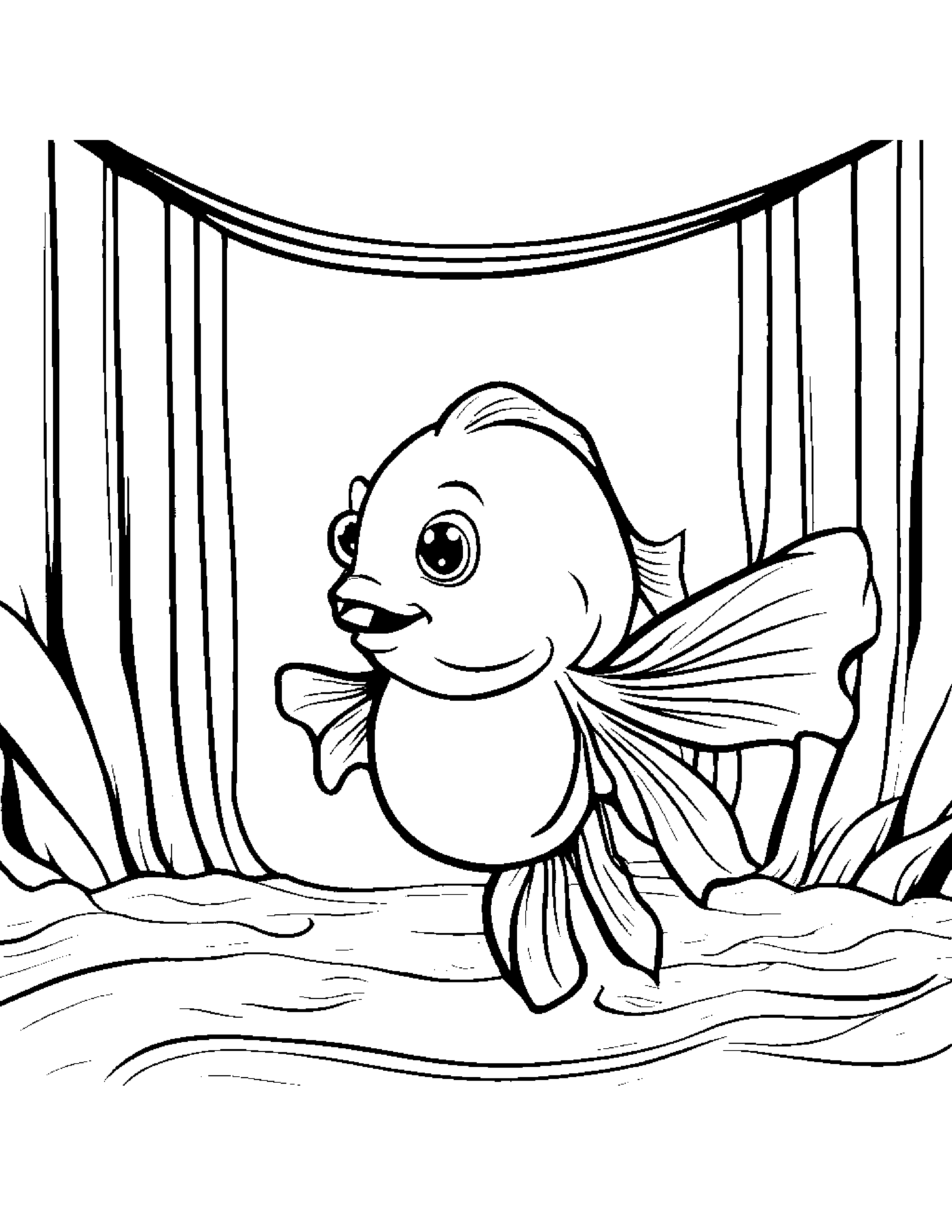 Goldfish With A Soft Scarf On A Music Stage #3 Coloring Page (Free Printable PDF)