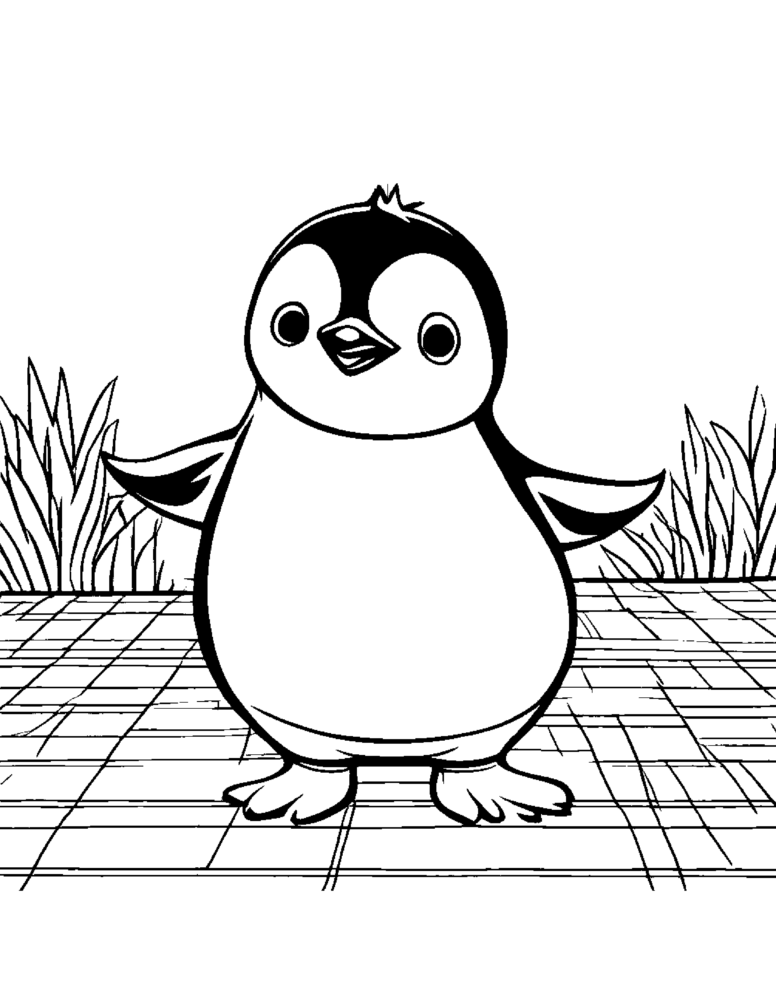 Helpful Penguin Chick Dancing On A Picnic Blanket #3 Coloring Page (Free Printable PDF)