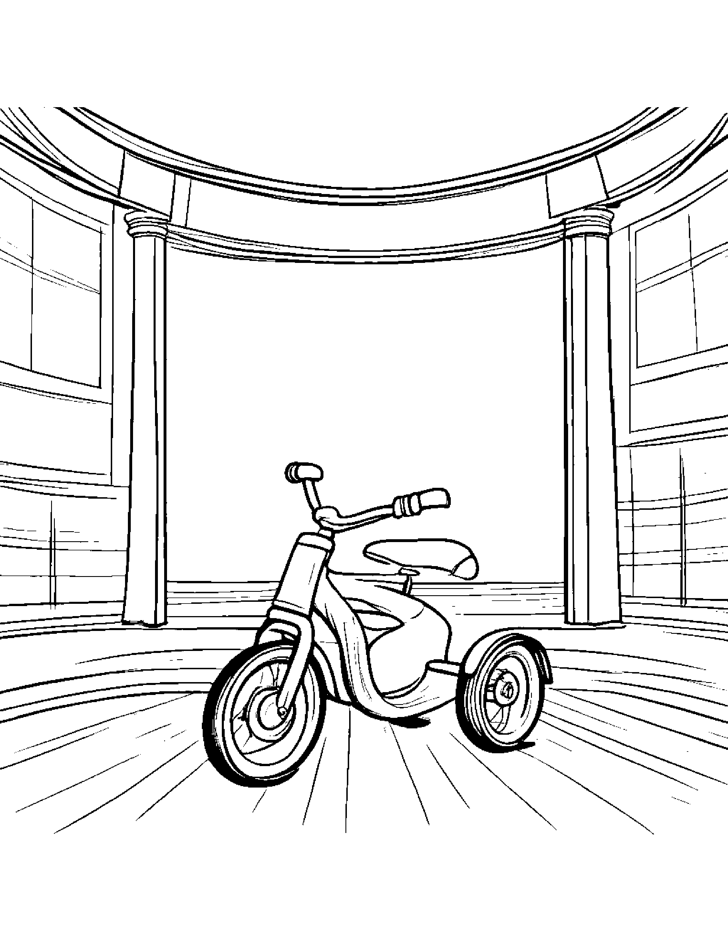 Kind Tricycle On A Music Stage #2 Coloring Page (Free Printable PDF)