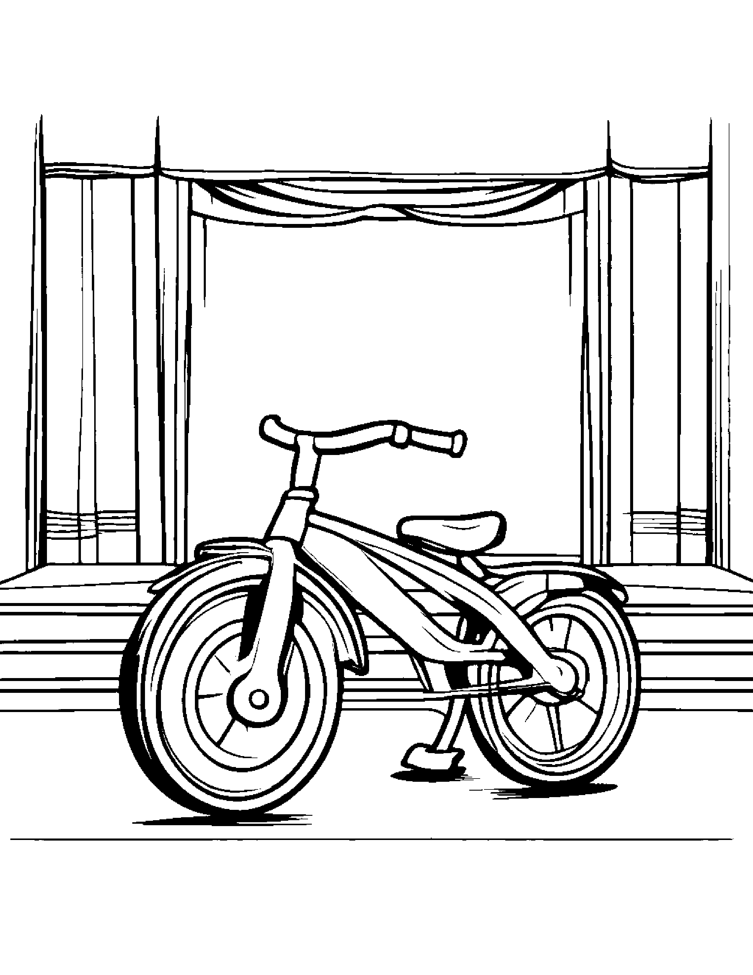 Kind Tricycle On A Music Stage #3 Coloring Page (Free Printable PDF)