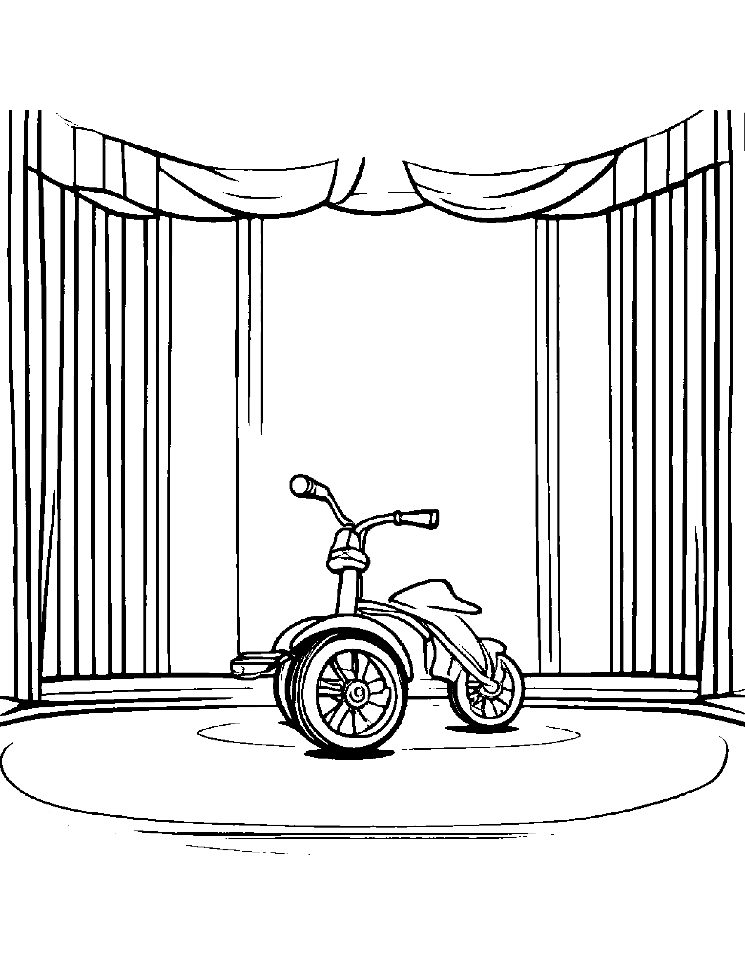 Kind Tricycle On A Music Stage Coloring Page (Free Printable PDF)