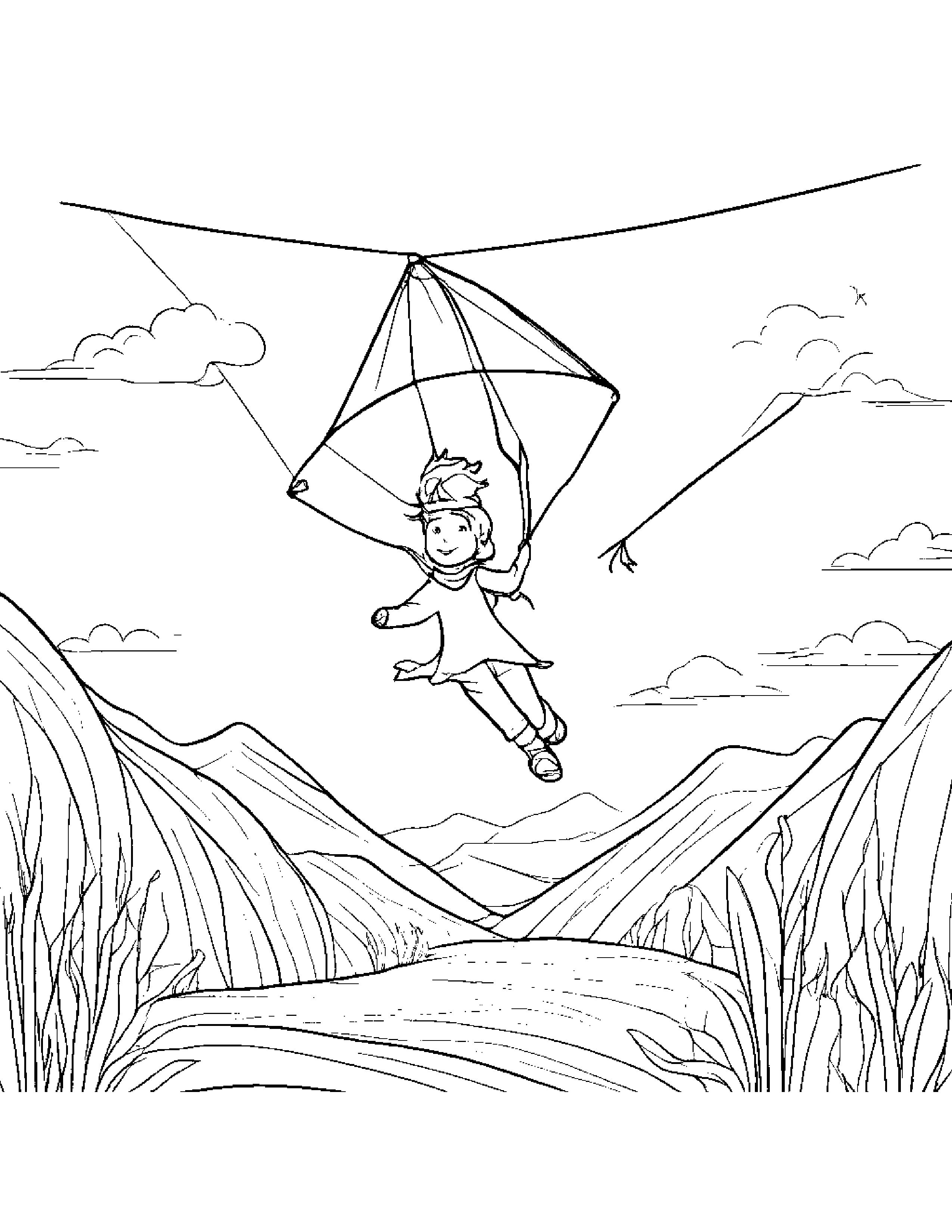 Kite Dancing #2 Coloring Page (Free Printable PDF)
