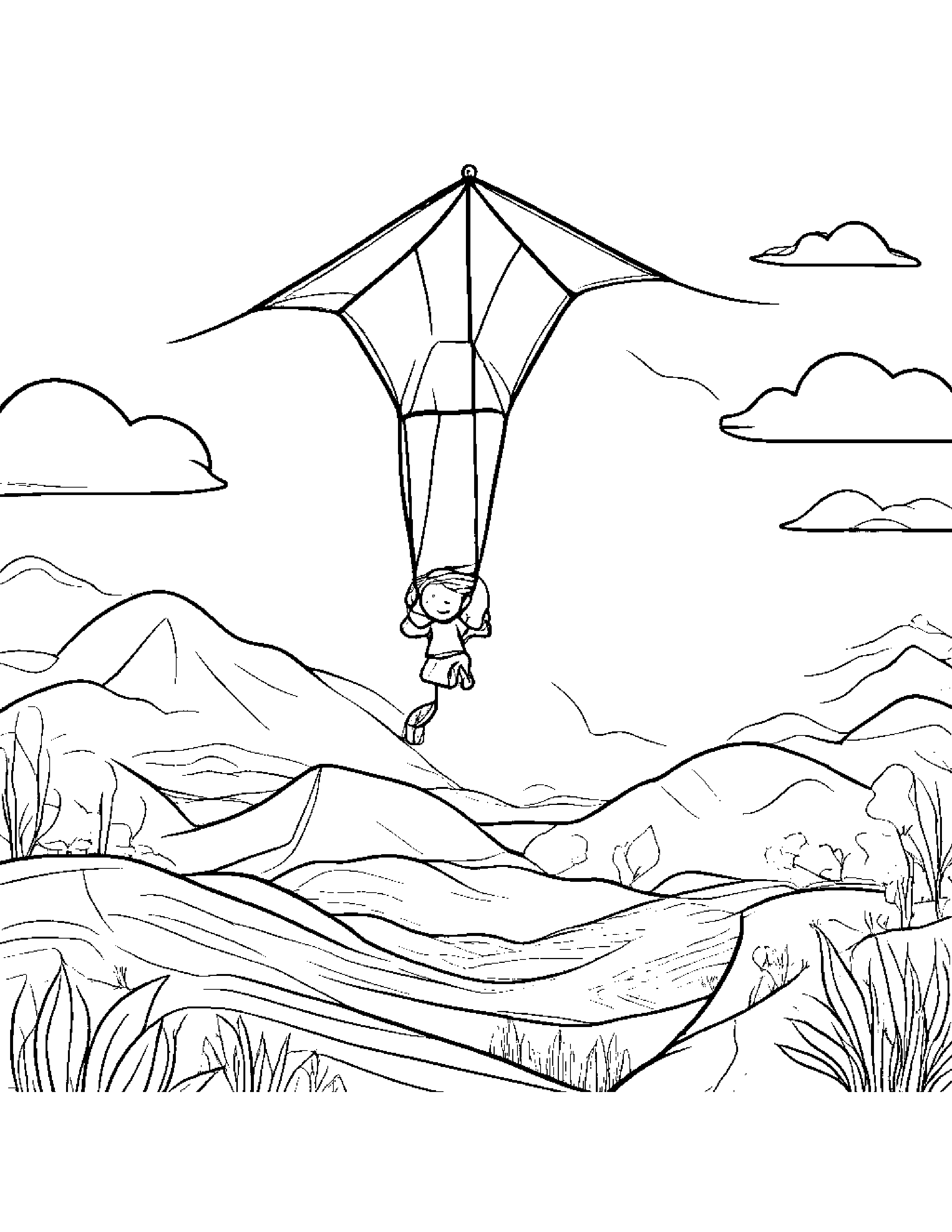 Kite Dancing #3 Coloring Page (Free Printable PDF)