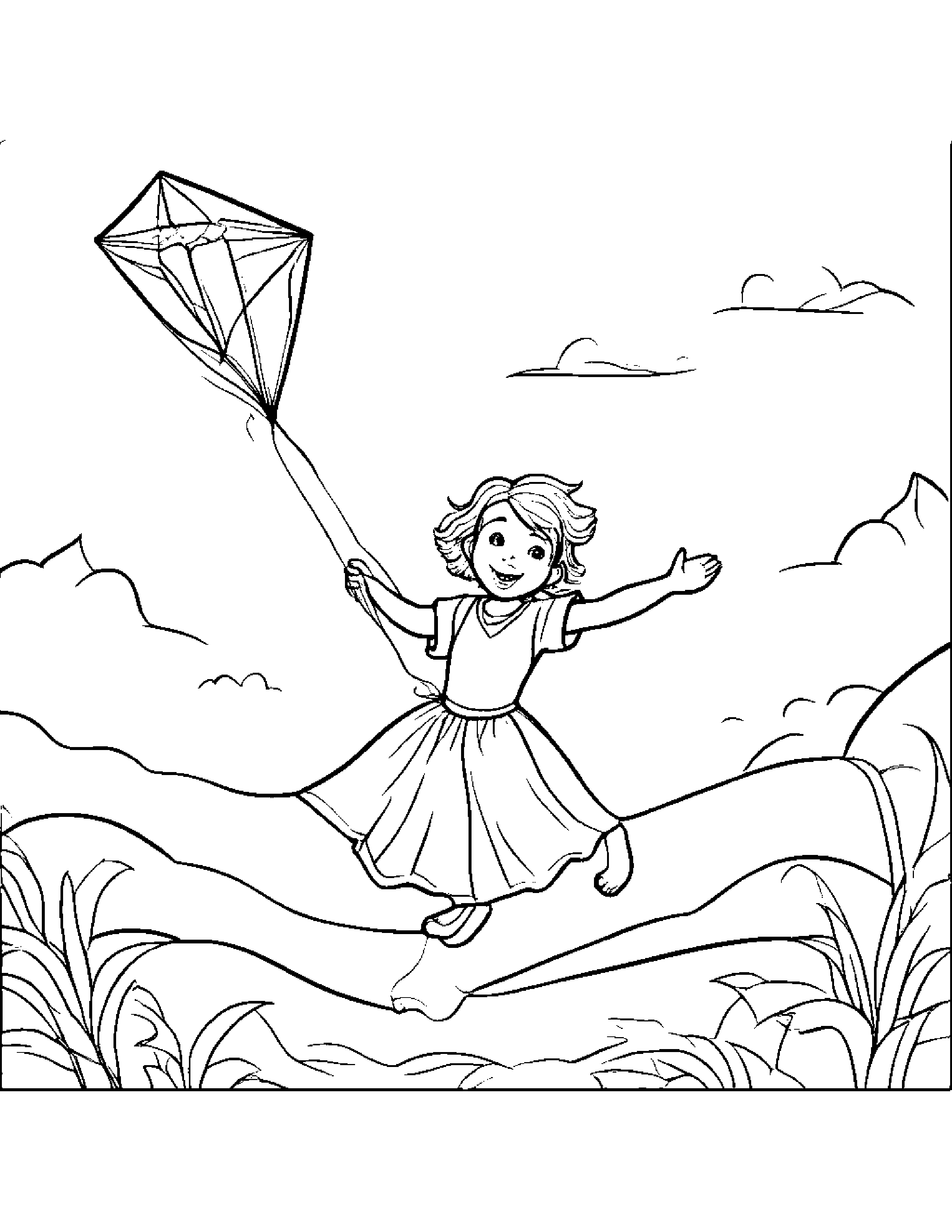 Kite Dancing Coloring Page (Free Printable PDF)
