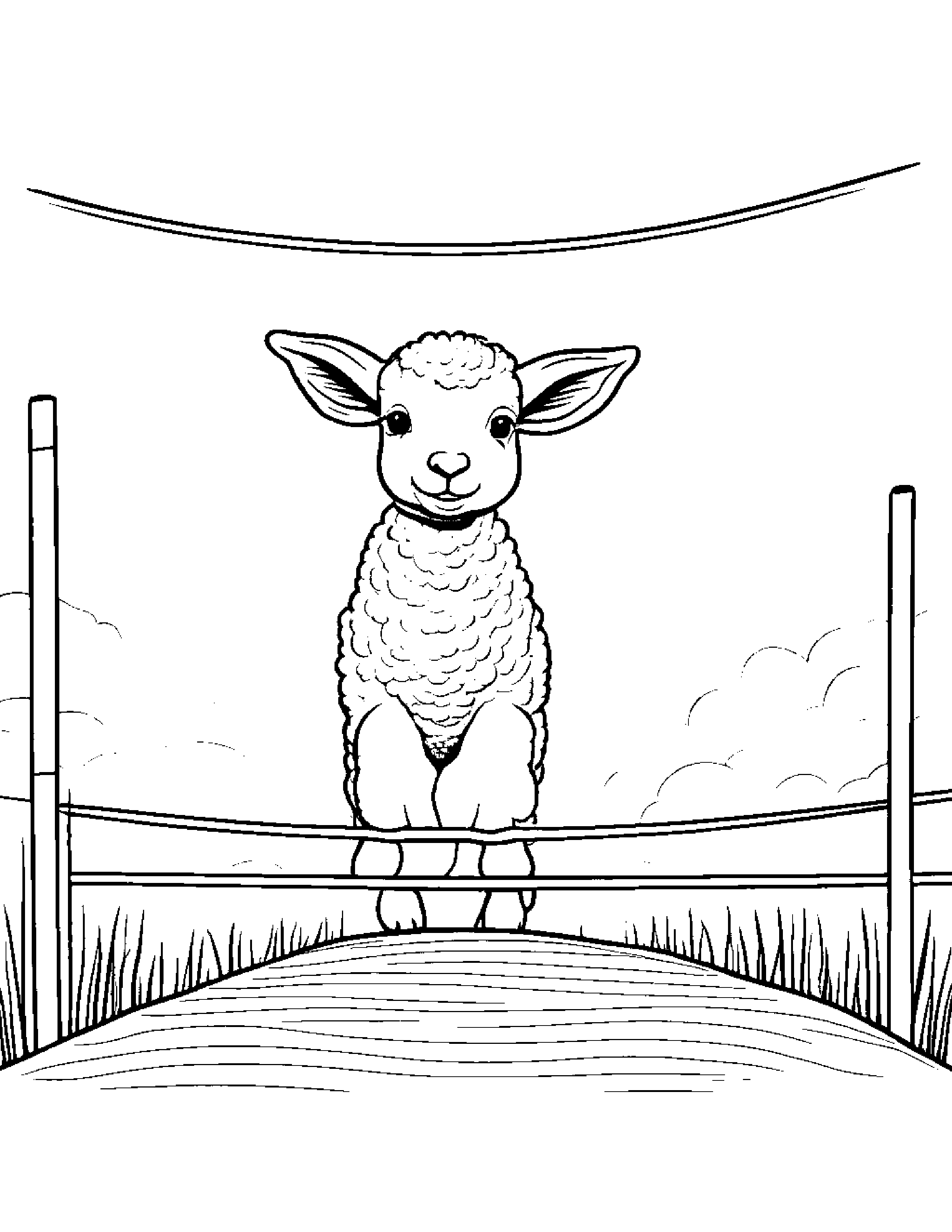 Lamb Balancing On A Line Coloring Page (Free Printable PDF)