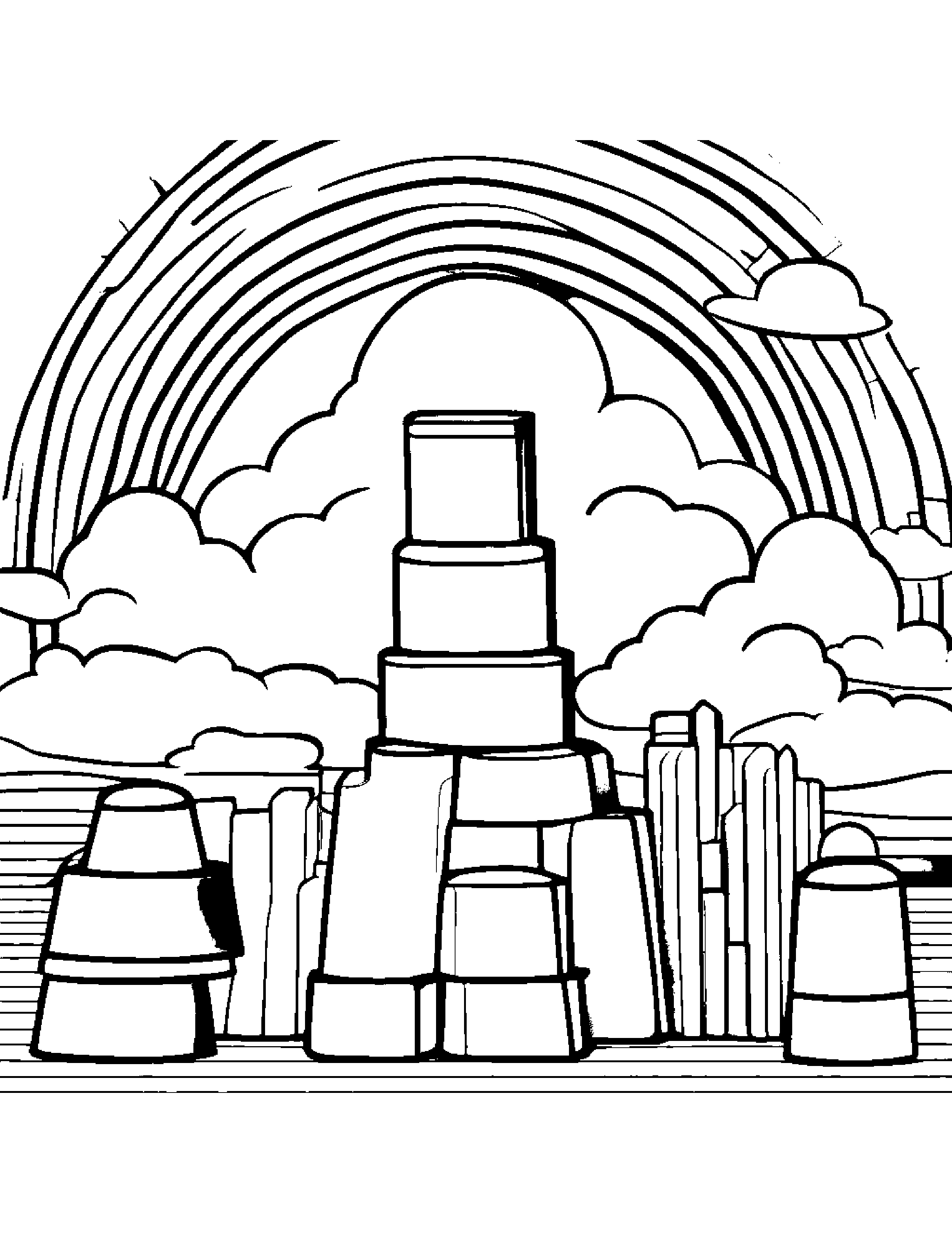 Maracas Stacking Blocks Under A Rainbow #3 Coloring Page (Free Printable PDF)