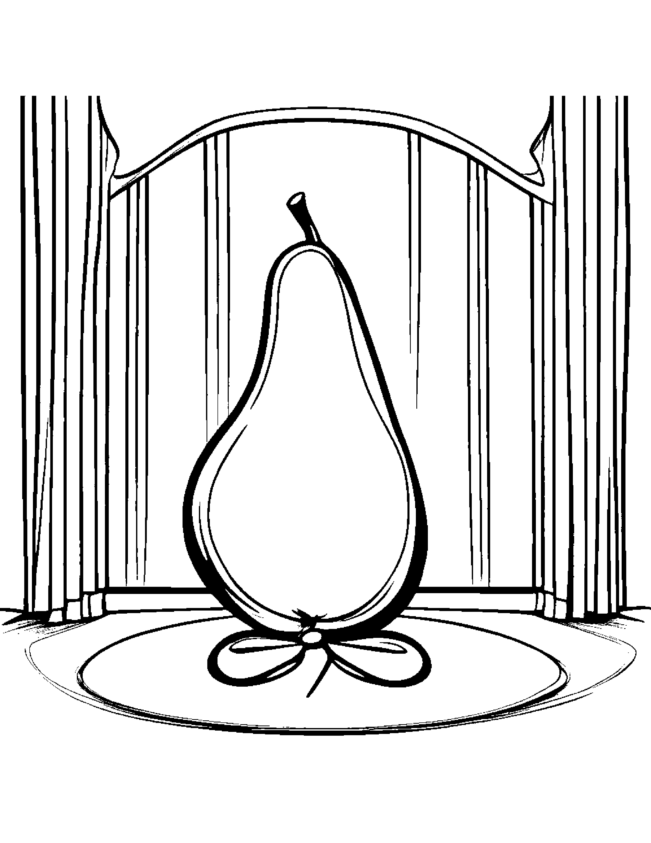 Pear With A Ribbon On A Music Stage Coloring Page (Free Printable PDF)