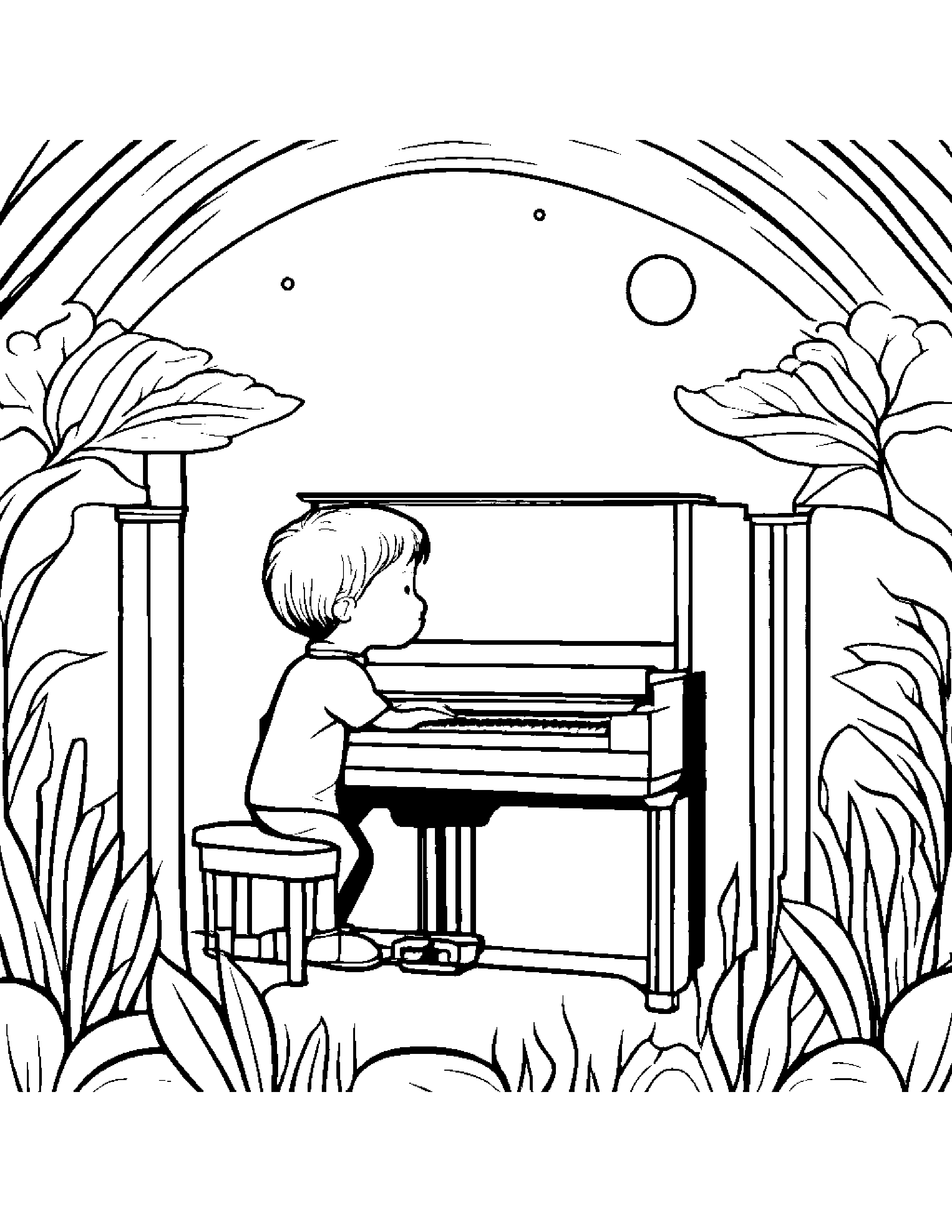 Piano Playing Peekaboo On A Friendly Planet #2 Coloring Page (Free Printable PDF)