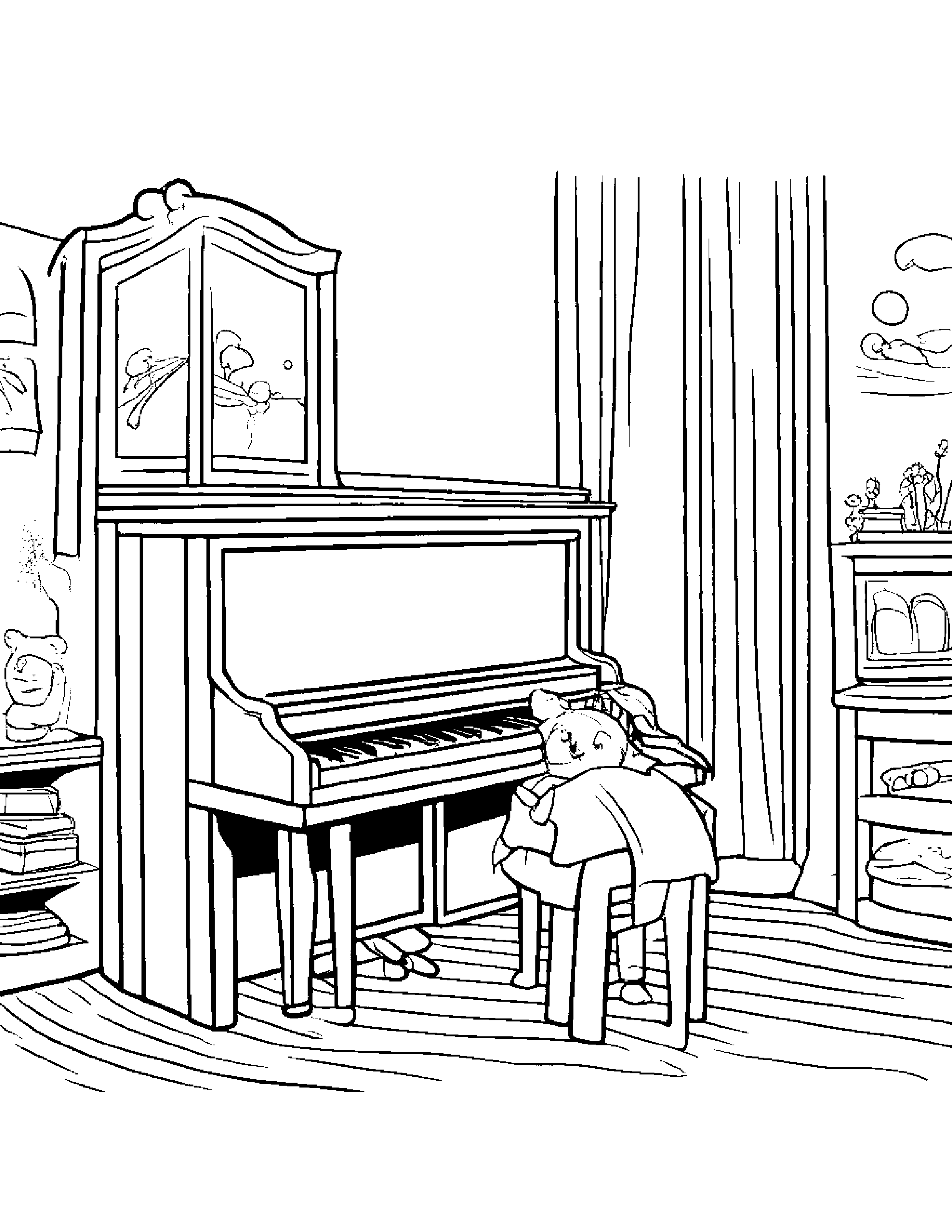 Piano Playing Peekaboo On A Friendly Planet #3 Coloring Page (Free Printable PDF)