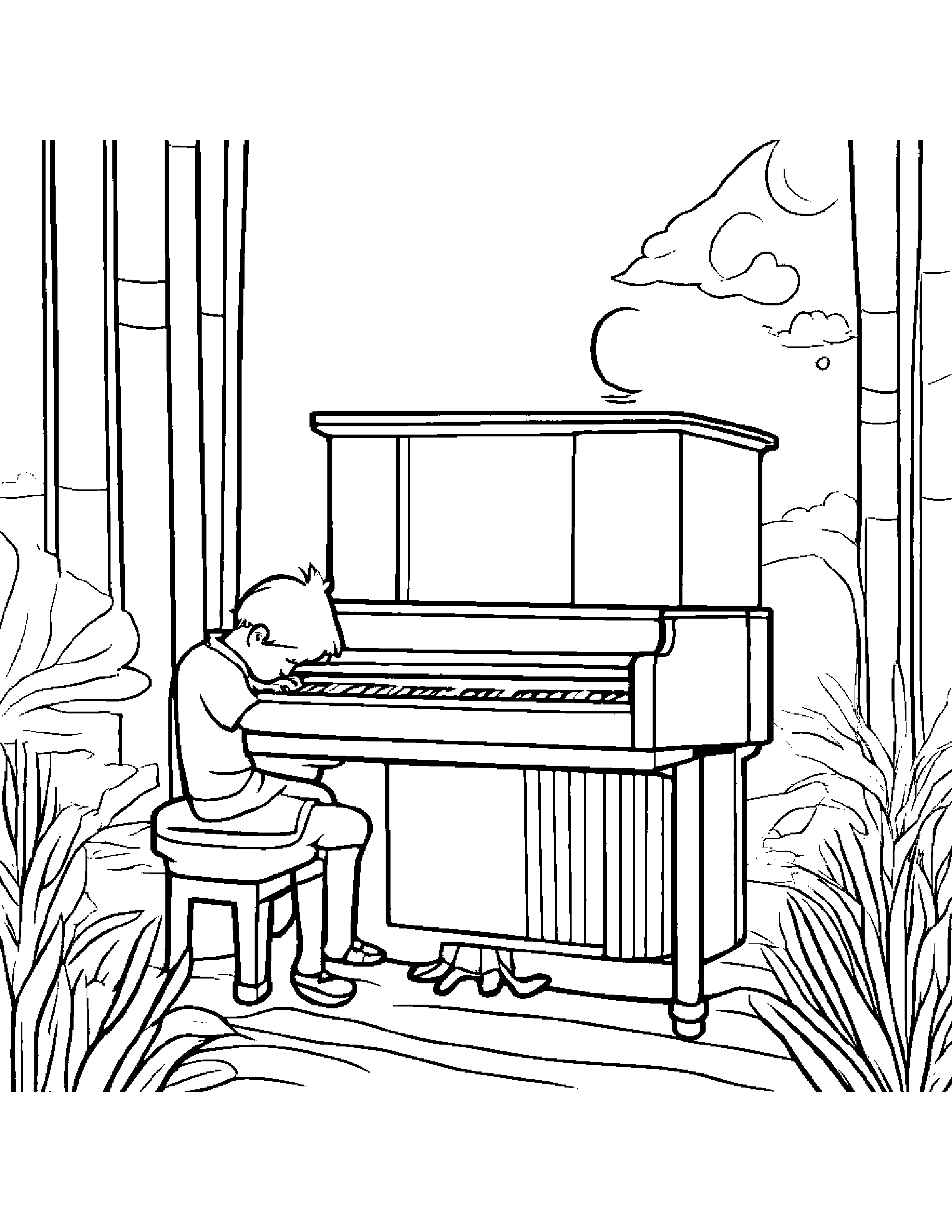 Piano Playing Peekaboo On A Friendly Planet #4 Coloring Page (Free Printable PDF)