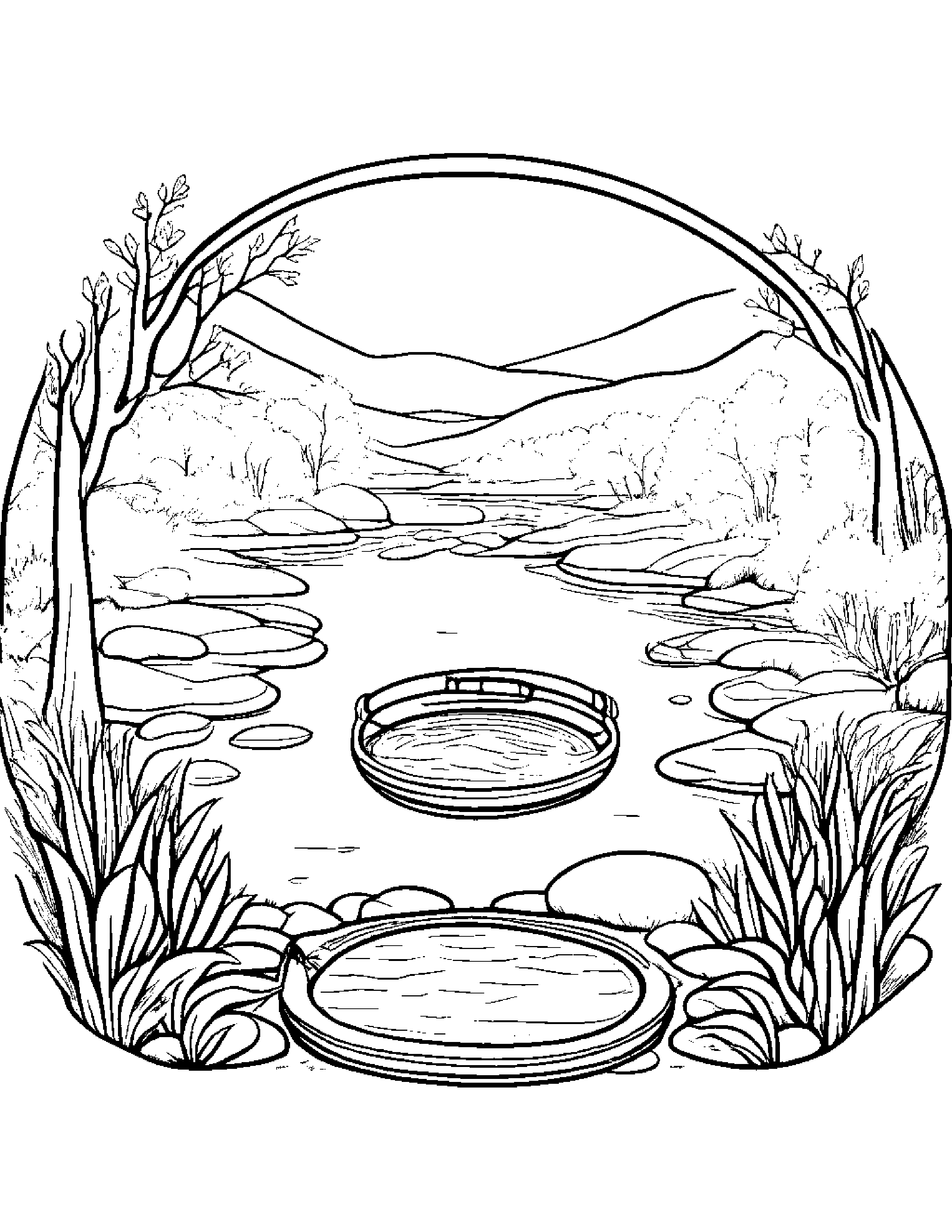 Quiet Tambourine Near A Gentle Stream Coloring Page (Free Printable PDF)