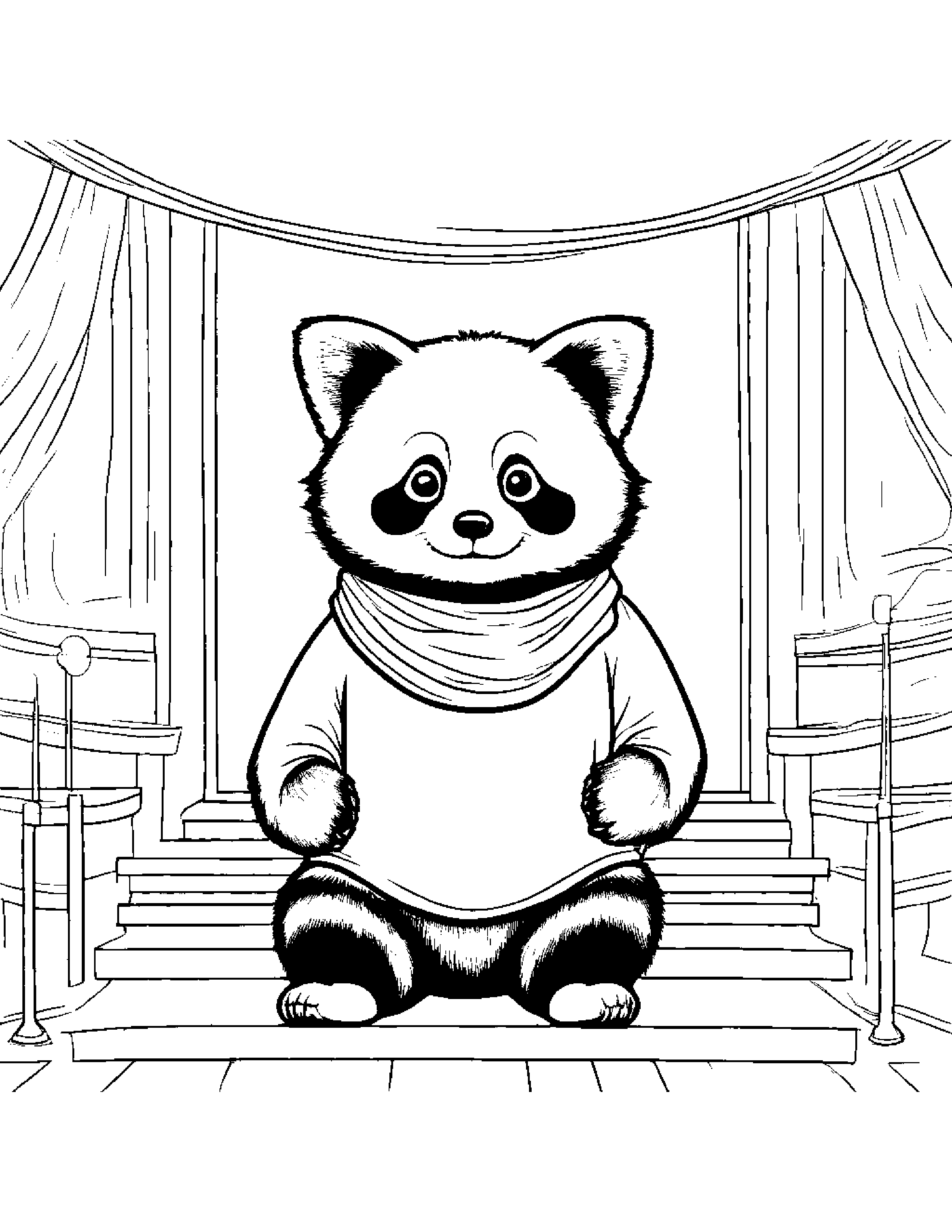 Red Panda With A Soft Scarf On A Music Stage #2 Coloring Page (Free Printable PDF)