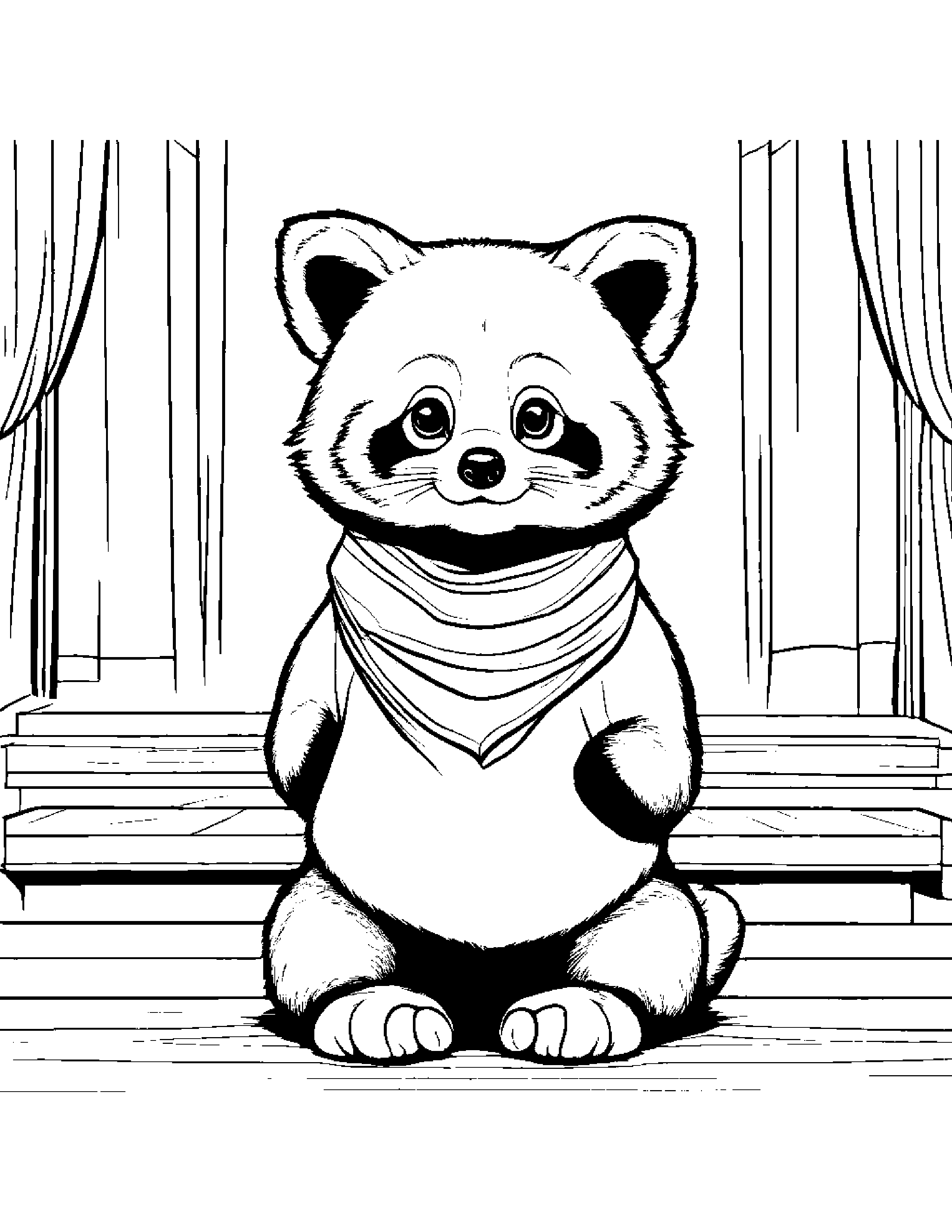 Red Panda With A Soft Scarf On A Music Stage #3 Coloring Page (Free Printable PDF)