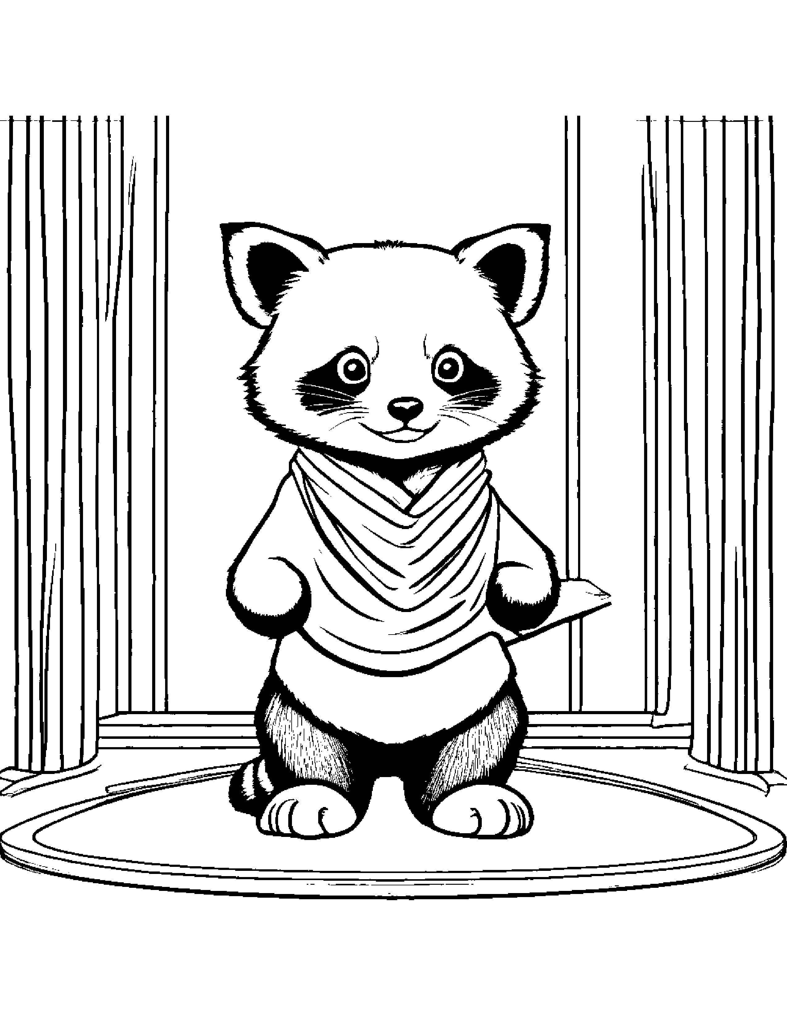 Red Panda With A Soft Scarf On A Music Stage Coloring Page (Free Printable PDF)